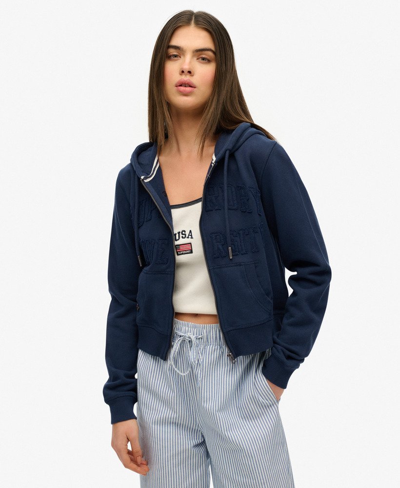 Sweat à capuche court zippé ton sur ton Athletic Essentials, SUPERDRY