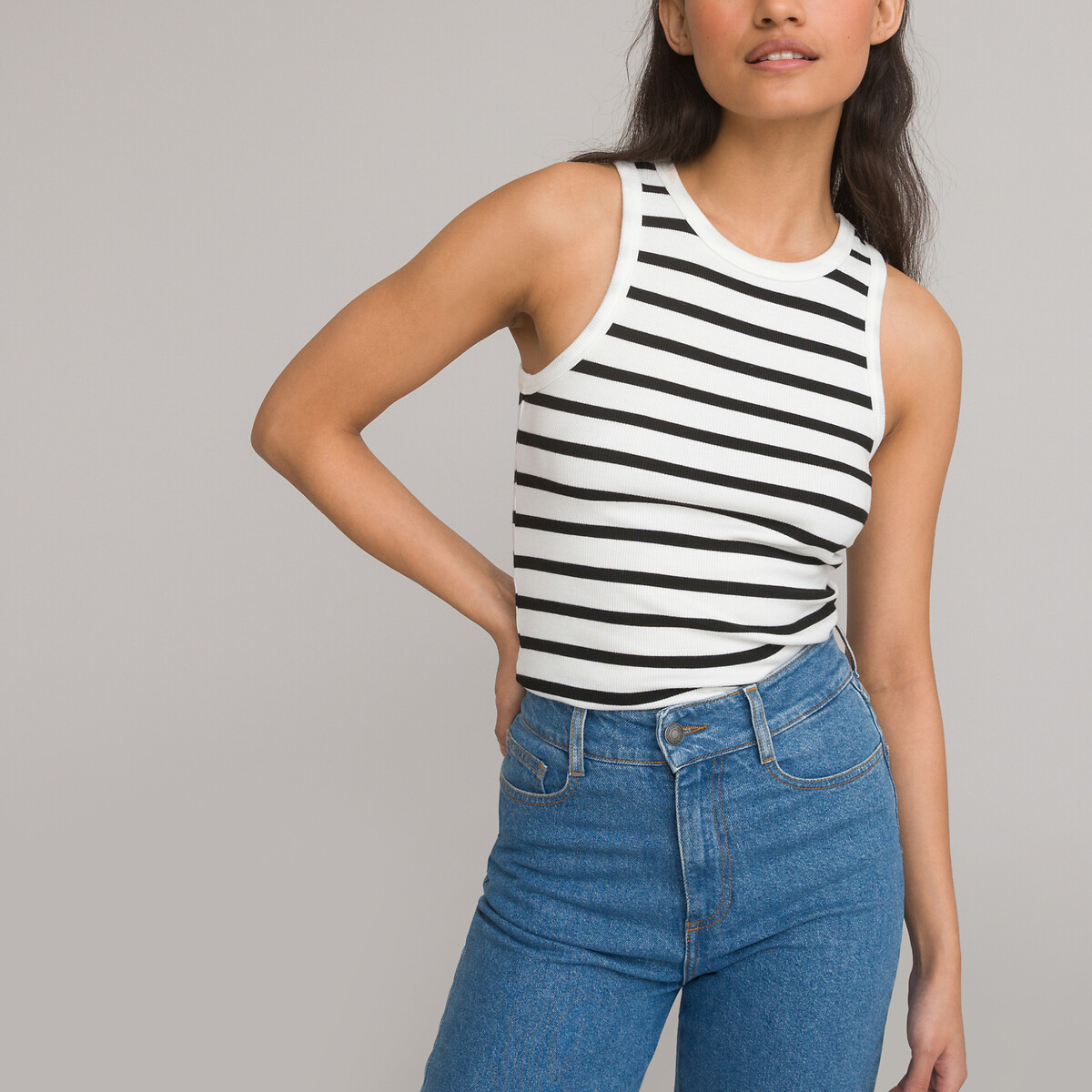 Breton striped vest top with cutaway shoulders La Redoute Collections ...