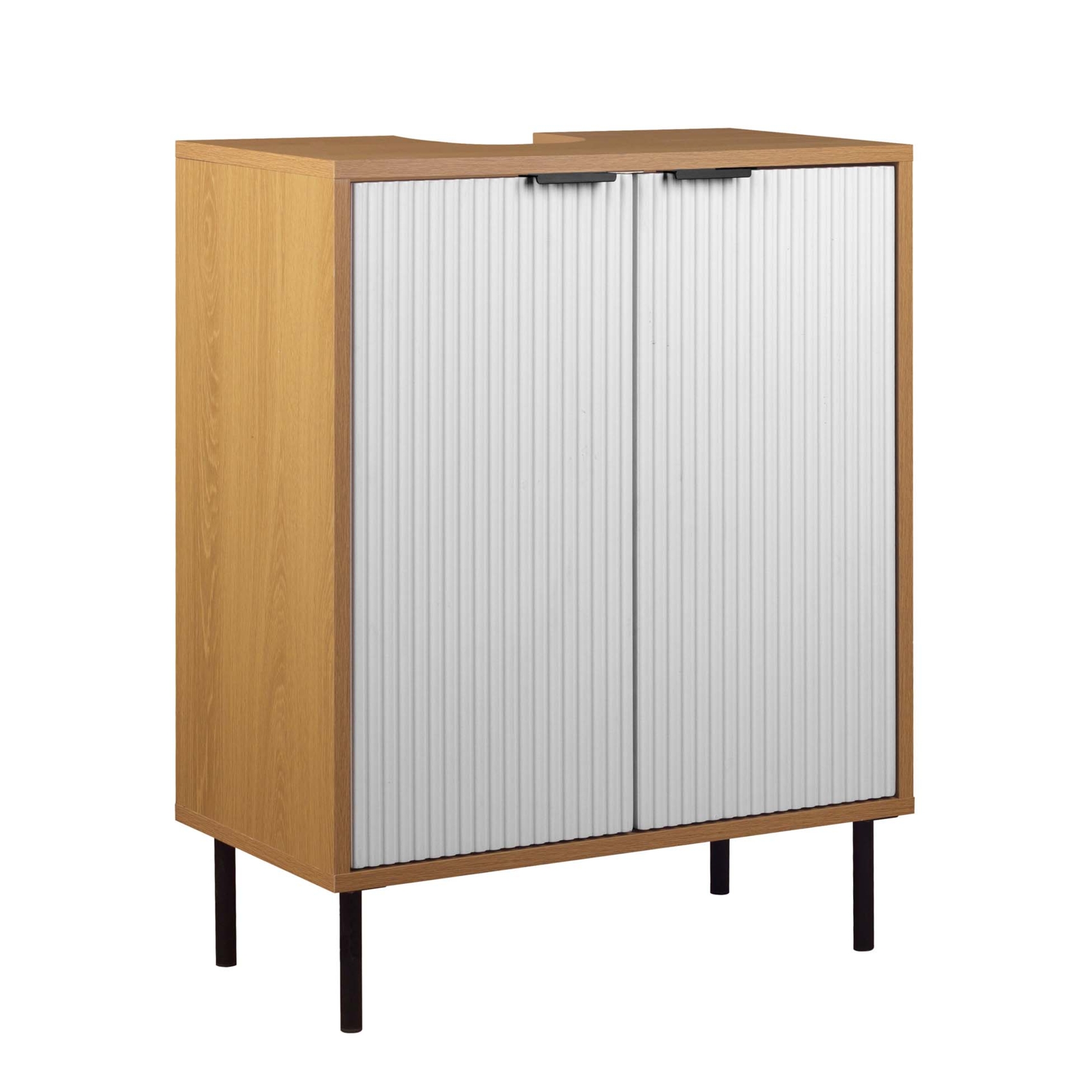 Meuble sous vasque de salle de bain avec rangement et portes rainurées, DOUCEUR D'INTÉRIEUR
