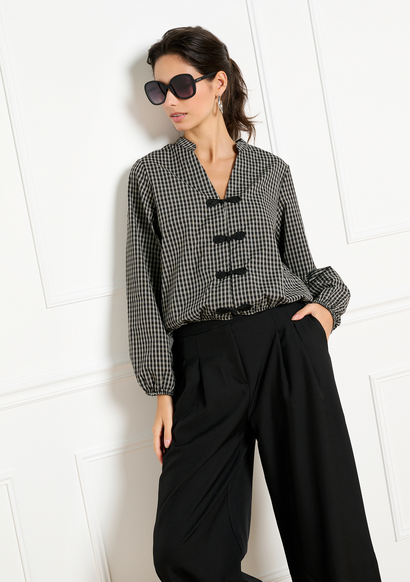 Blouse en popeline à carreaux, LOLALIZA
