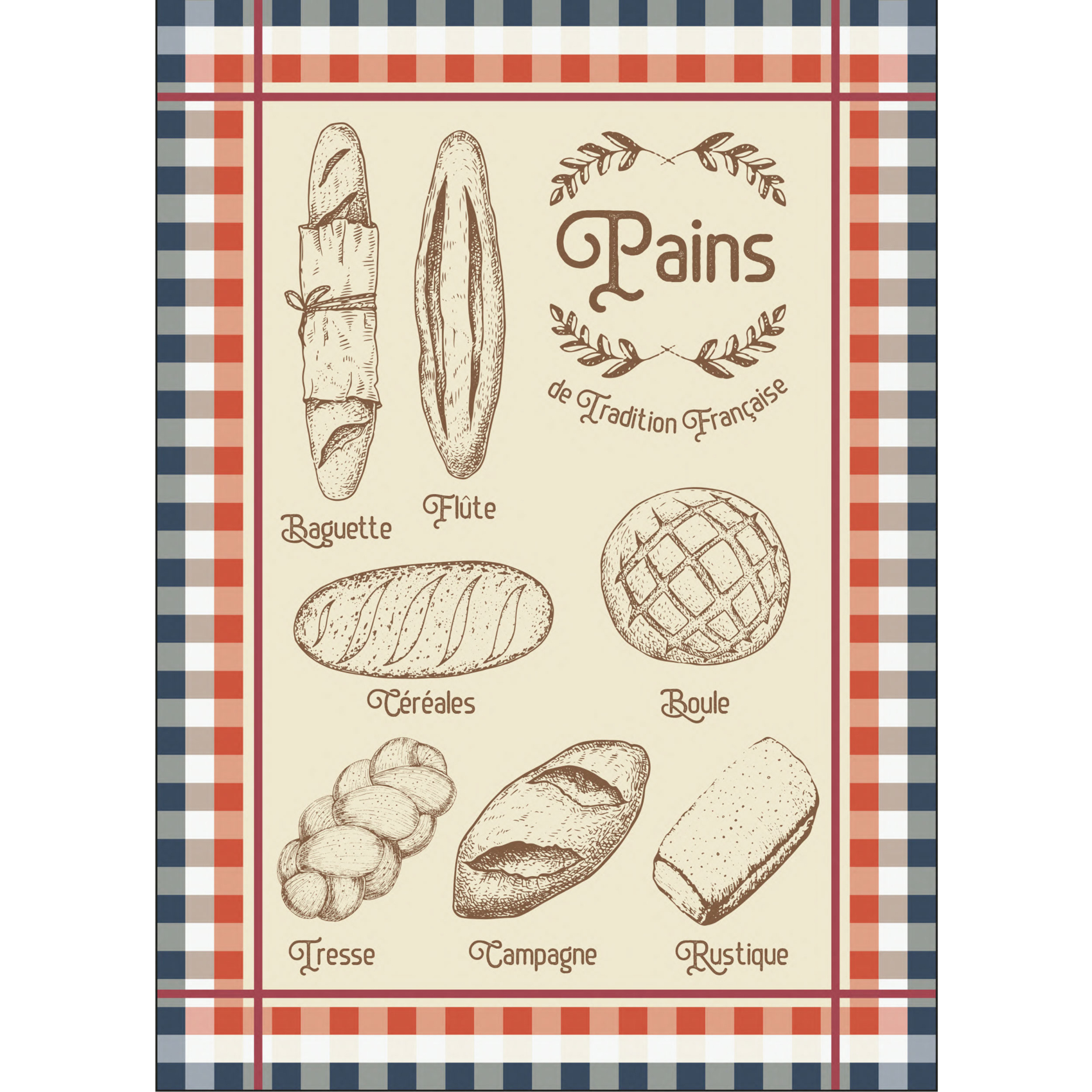 Torchon en coton pains tradition française, SUD ETOFFE