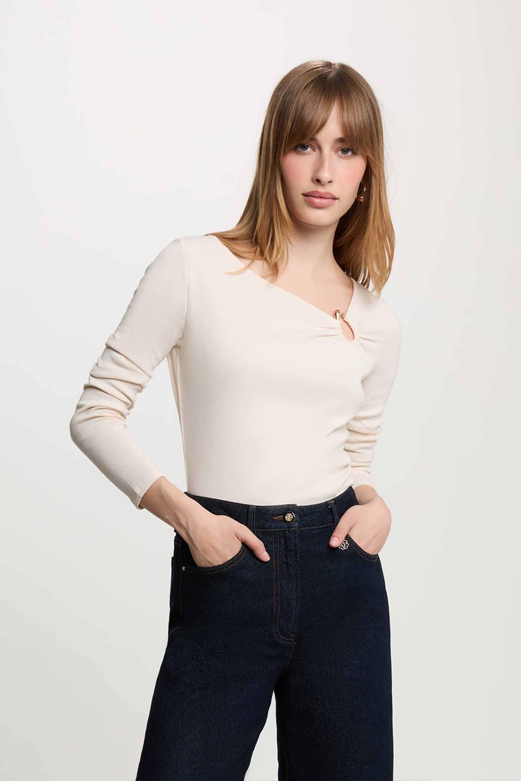 T-shirt décolleté manches longues, MORGAN