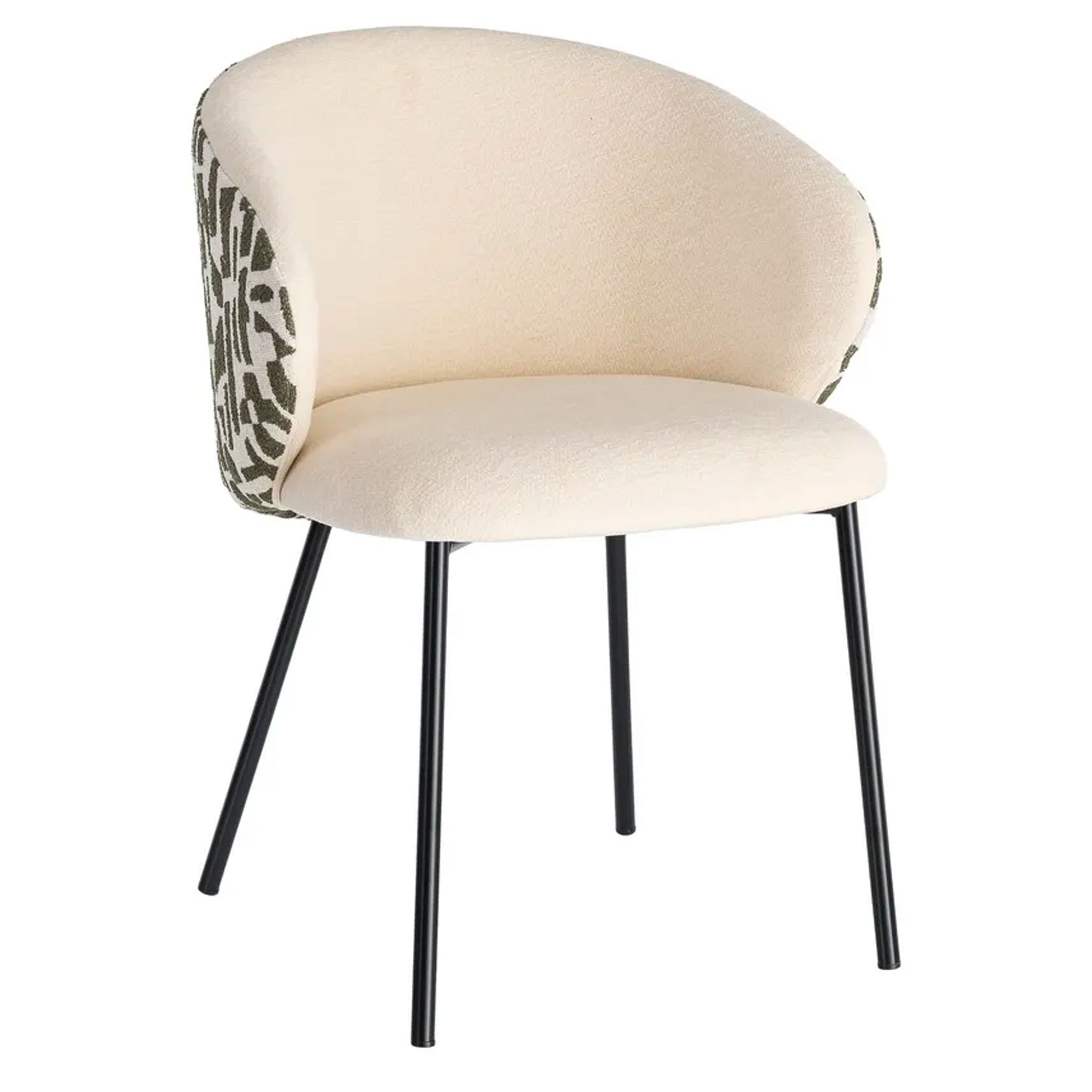 Chaise design tissu imprimé beige et vert 56.5x56x74.5cm, WADIGA