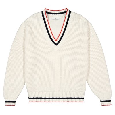 Cotton Mix Jumper in Chunky Knit with V-Neck, 10-18 Years LA REDOUTE COLLECTIONS