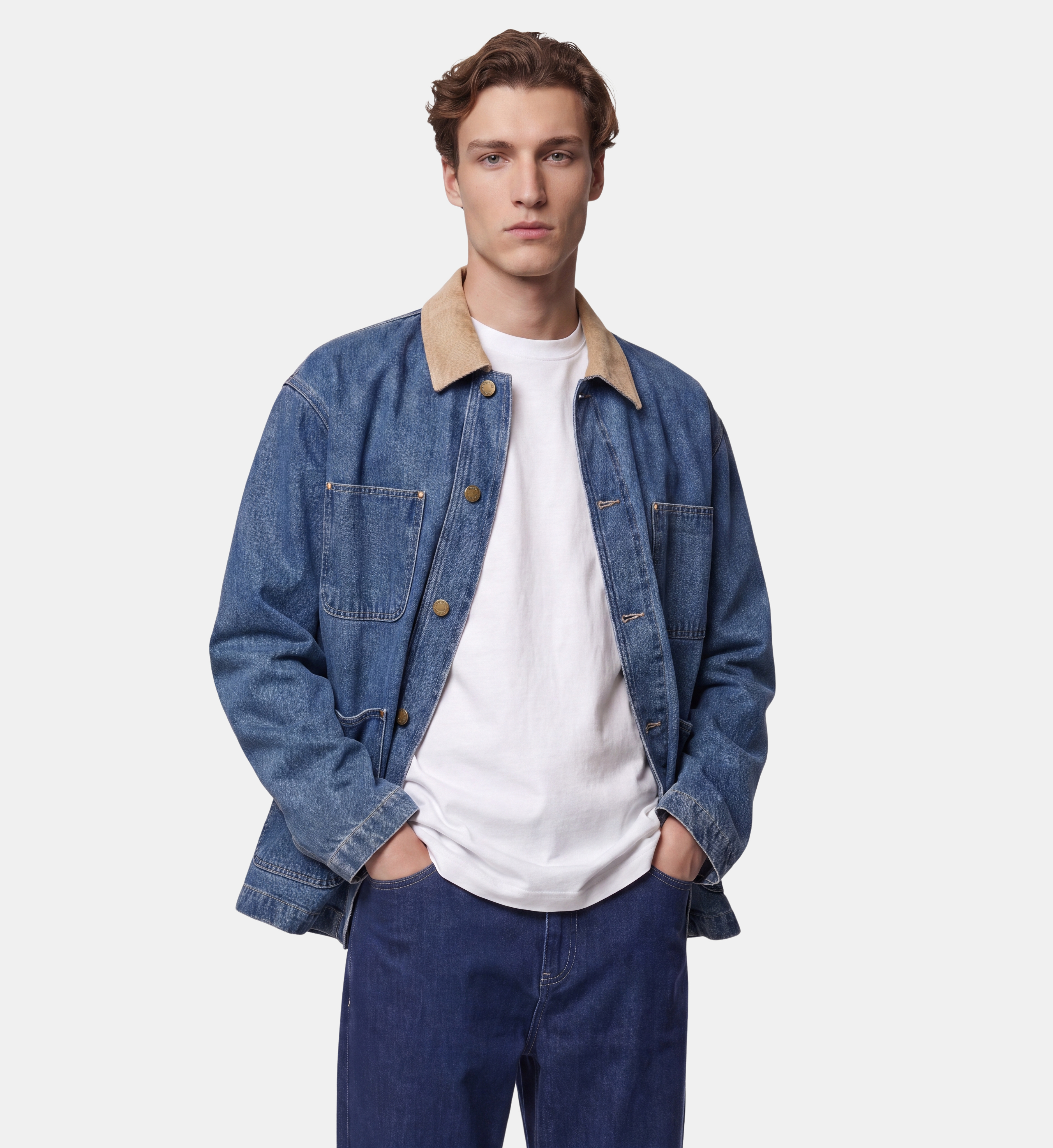Veste droite torkim col velours coton denim, GALERIES LAFAYETTE