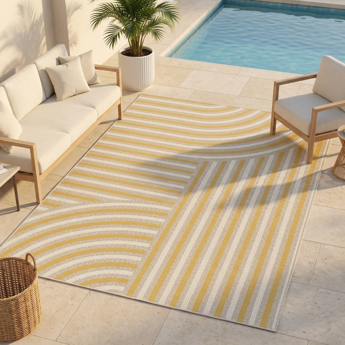 Tapis extérieur intérieur moderne à motifs courbes et SUNSHINE COURBE, THE DECO FACTORY