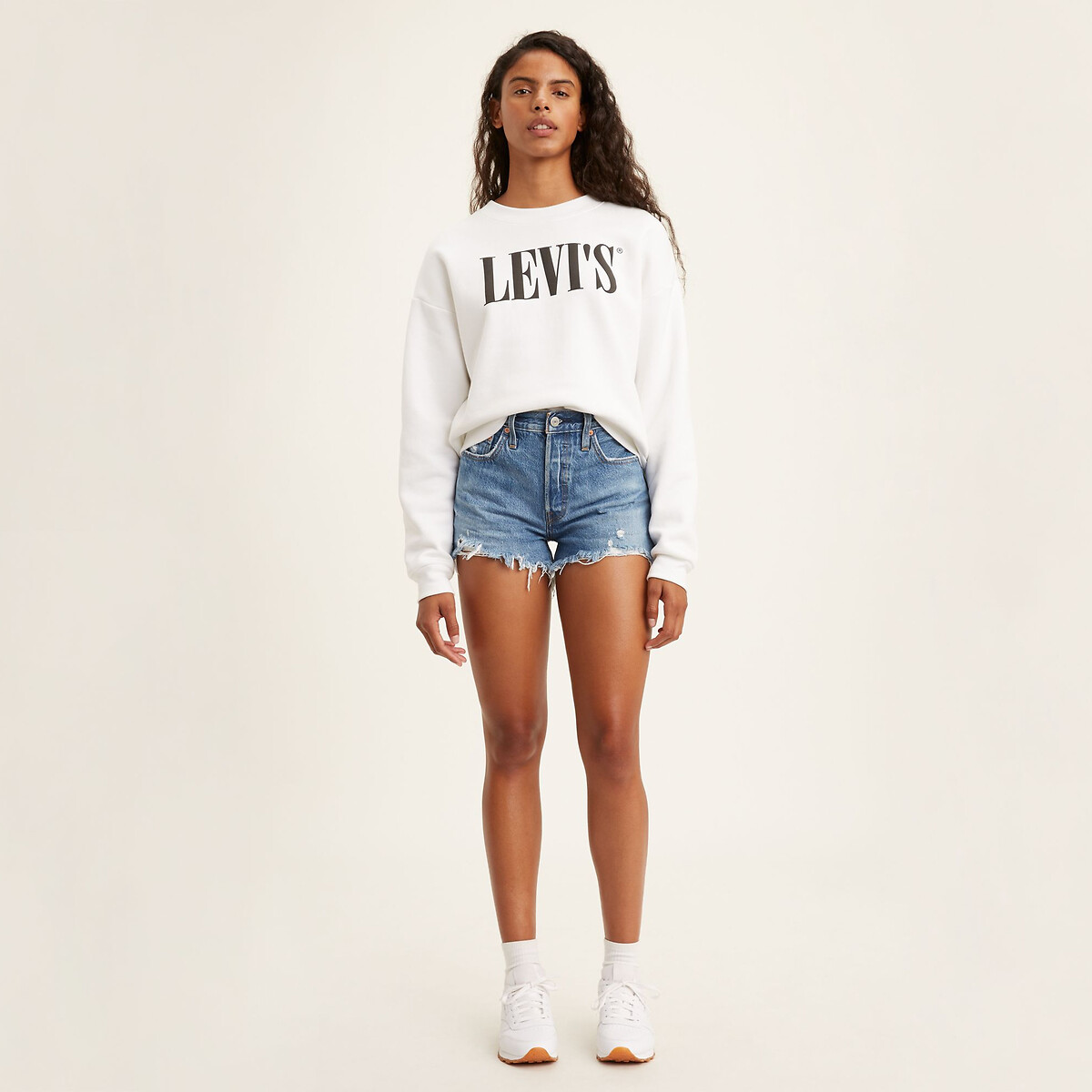 Levis 501 high rise denim shorts on sale