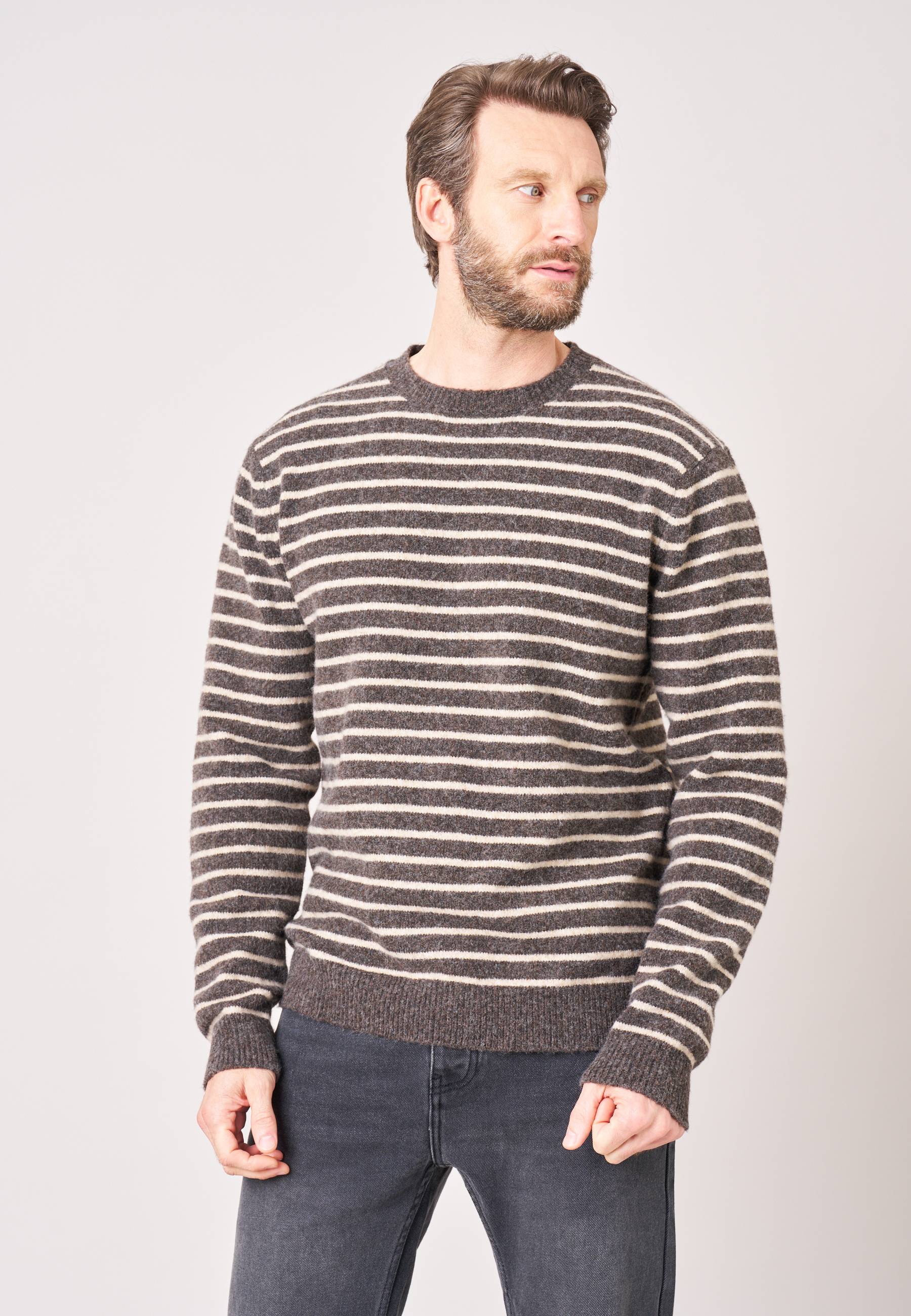 Pull confort homme en maille rayé jacquard RISCOS, DEELUXE