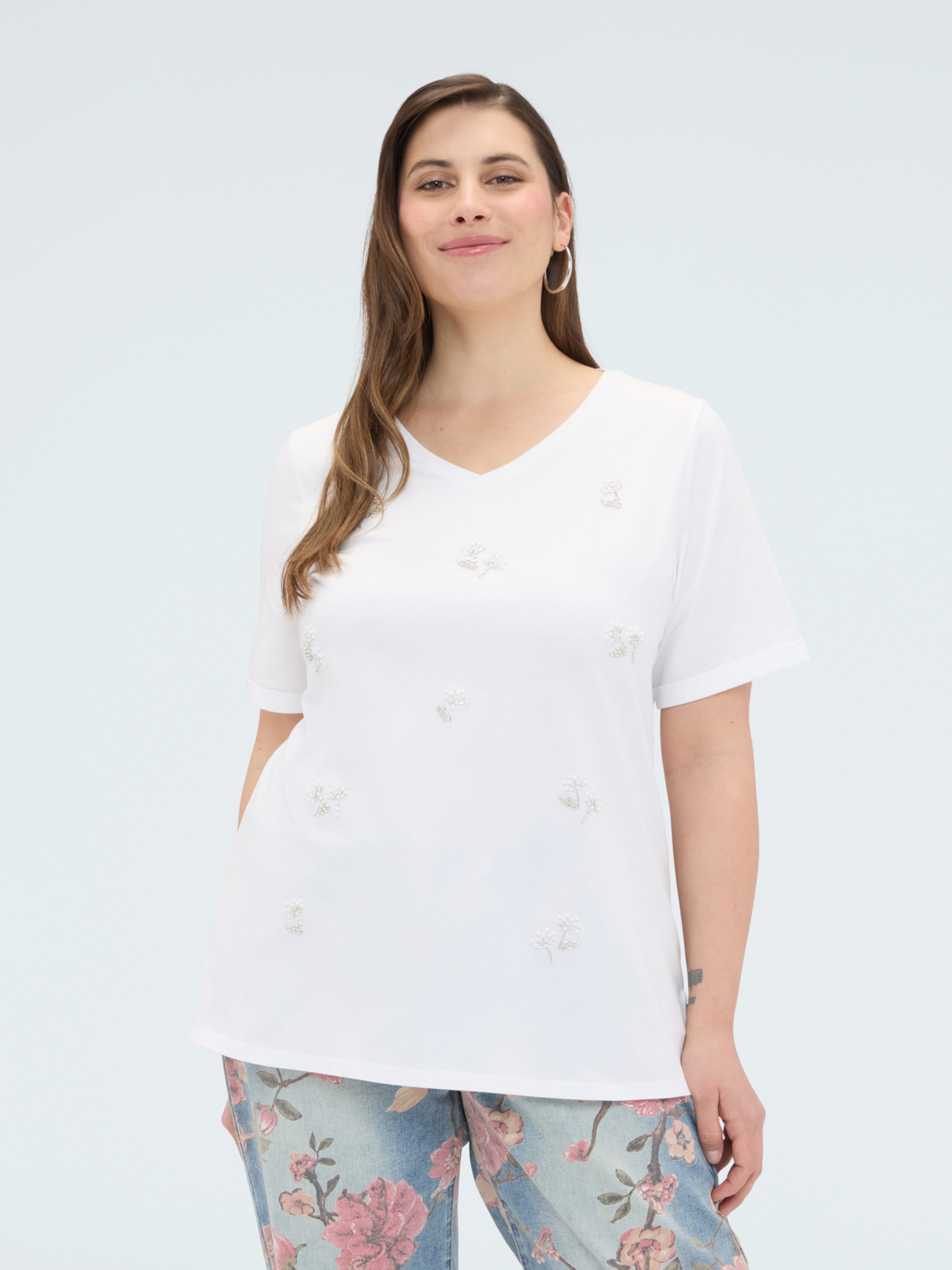 T-shirt avec fleurs en perles, FIORELLA RUBINO