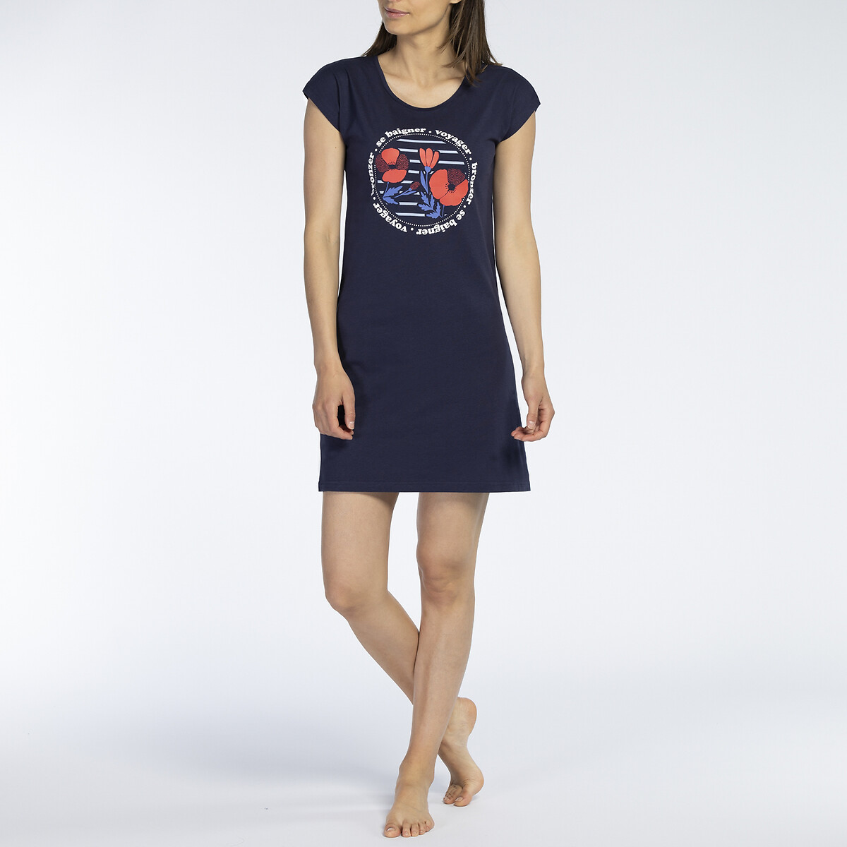 Jersey Baignade Printed Nightshirt in Cotton with Short Sleeves