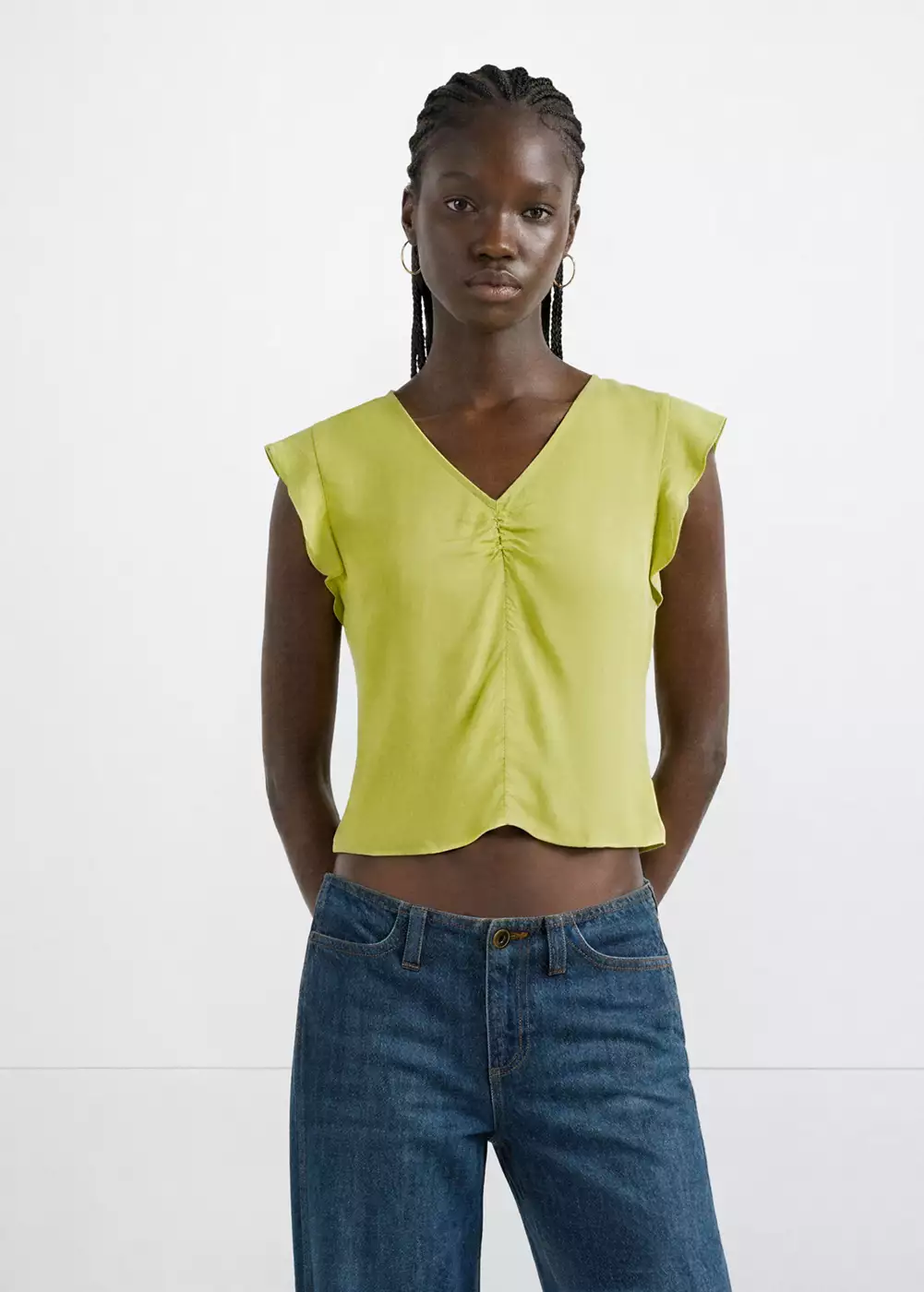 Blouse satinée col V, MANGO TEEN