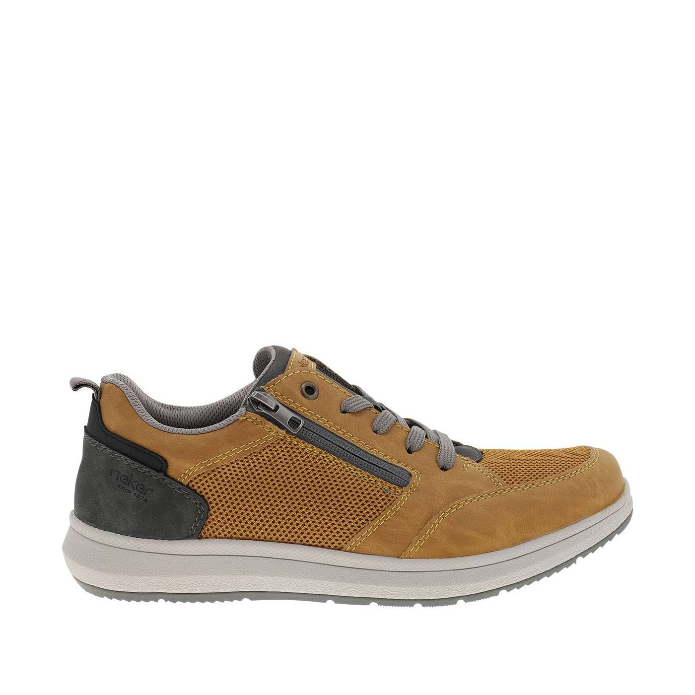 Sneakers jaune à talon plat avec des lacets et un zip latéral, RIEKER
