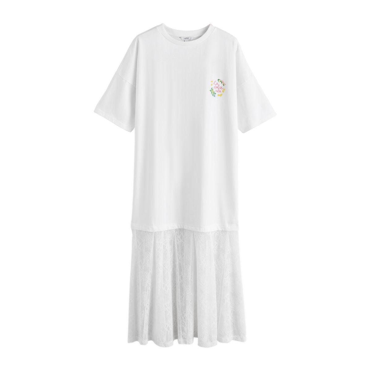 Robe t-shirt midi 2-en-1 ornée de dentelle, NEXT
