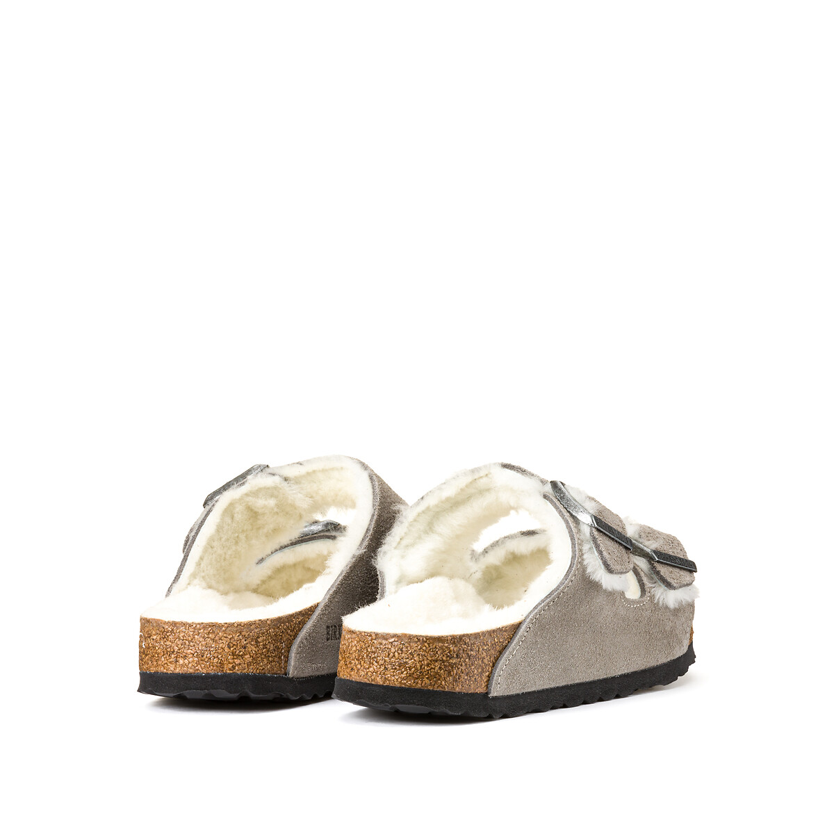 Mules cuir fourrees arizona fell gris Birkenstock La Redoute