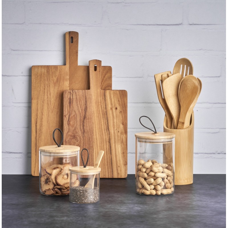 Set 4 Ustensiles Cuisine En Bambou - Cuillère, Spatule, Égouttoir - Écologique Et Résistant