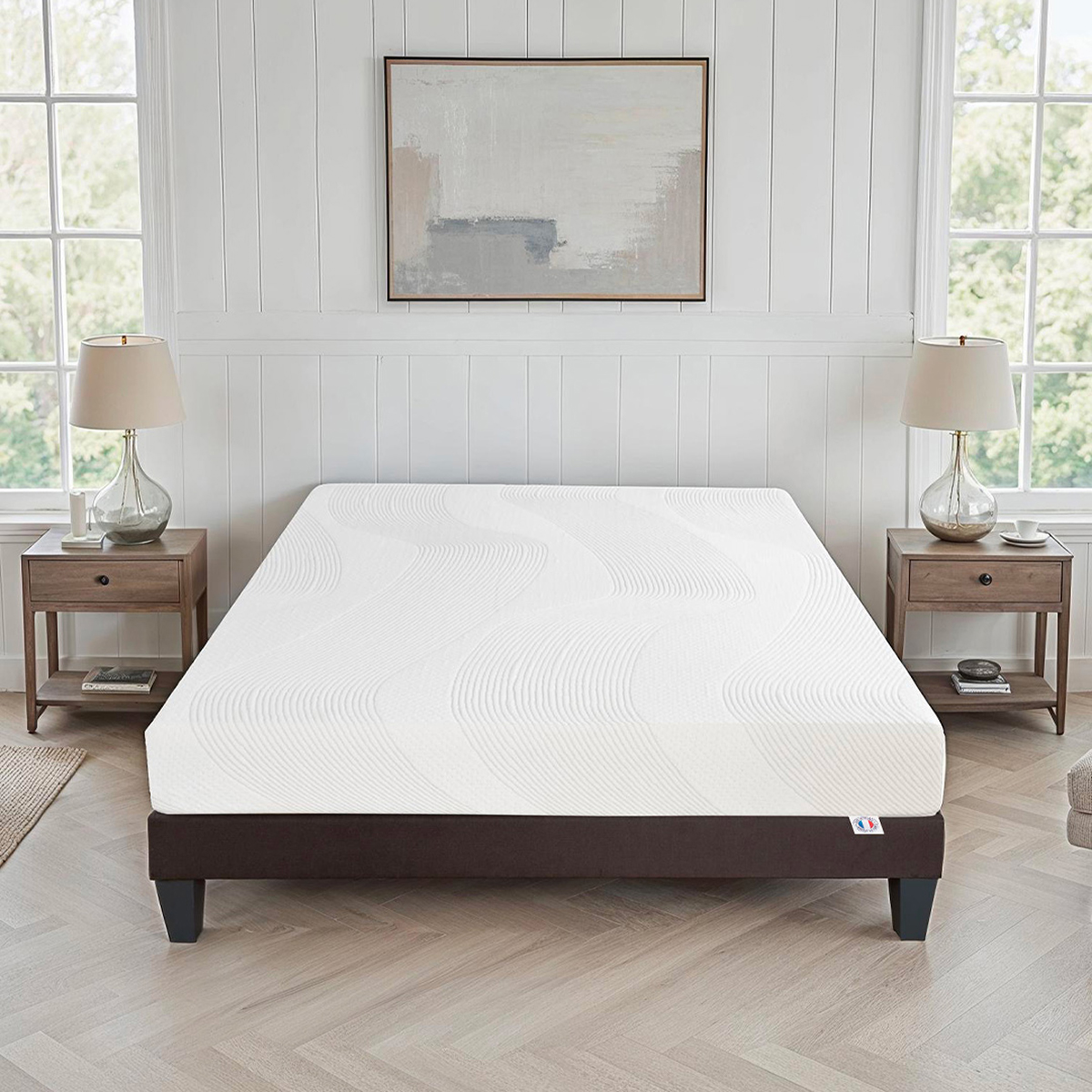 Ensemble Paris - Matelas mousse mémoire de forme + Sommier bois - 24 cm d'épaisseur - Accueil moelleux, soutien ferme, BELLECOUR