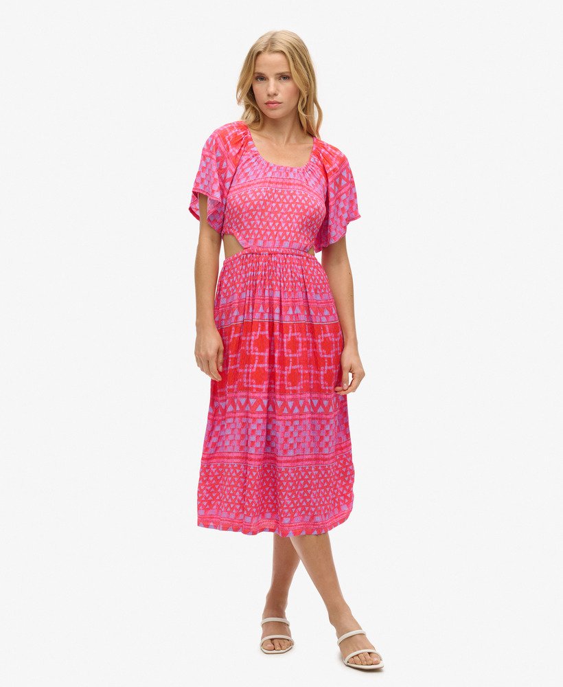 Robe mi-longue imprimée ajourée, SUPERDRY