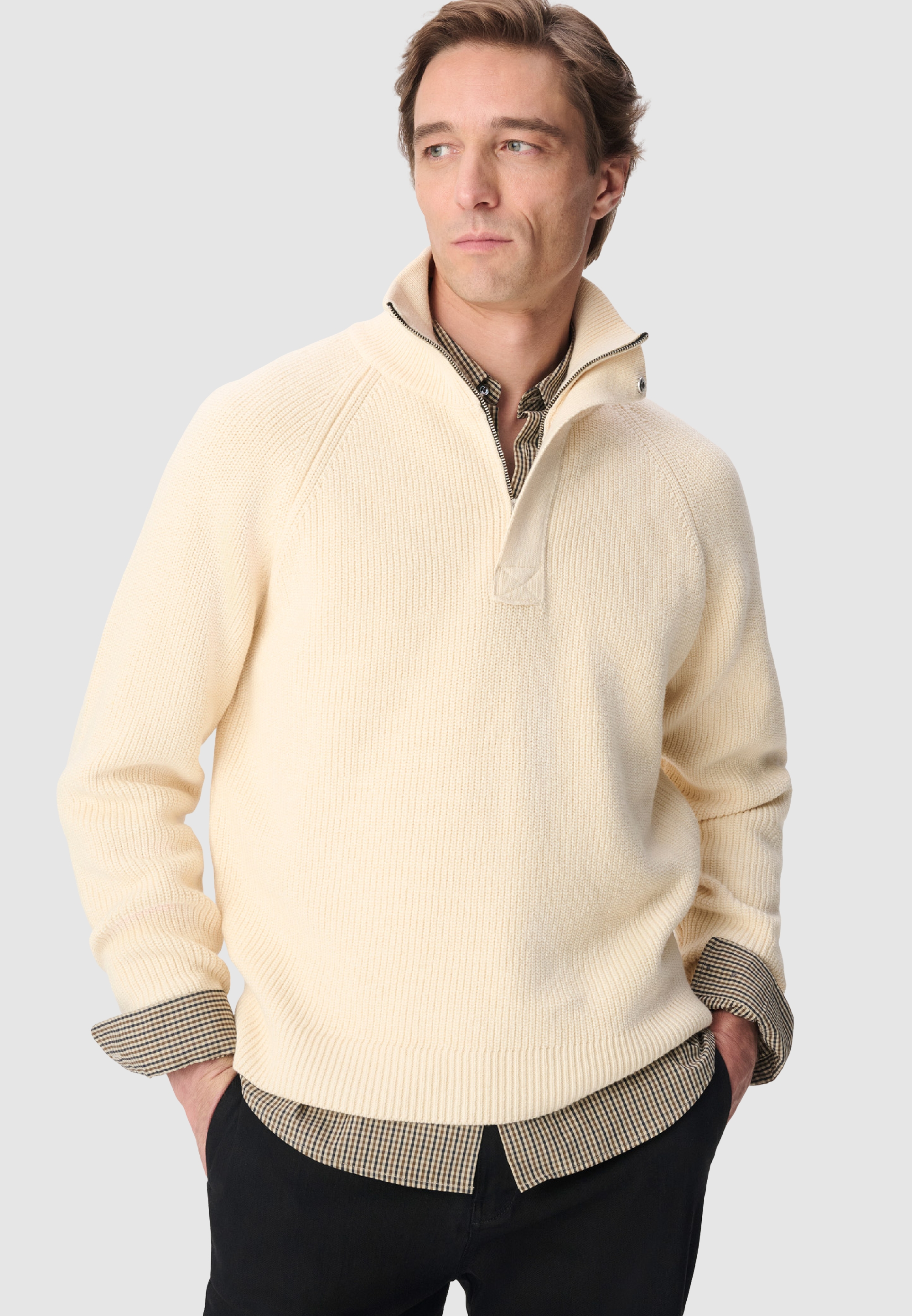 Pull tricot côtelé patte zippée cachée, IKKS