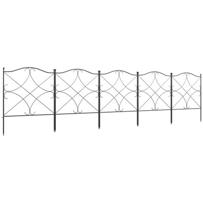 Lot de 5 clôtures de jardin décoratives - dim. totales 305L x 62H cm - métal noir OUTSUNNY