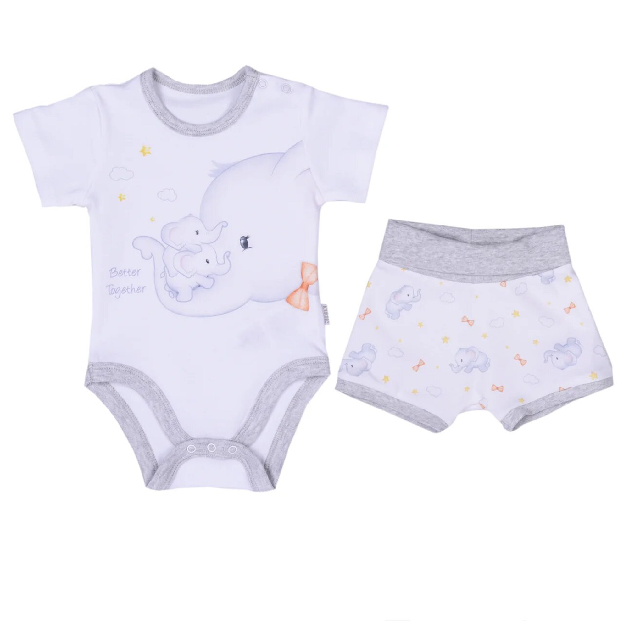 Ensemble body et shorty en coton bio, Éléphant, KITIKATE