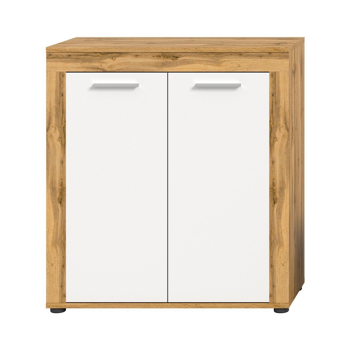 Buffet haut 2 portes blanc et chêne wotan L80 cm - AOSTA, CALICOSY