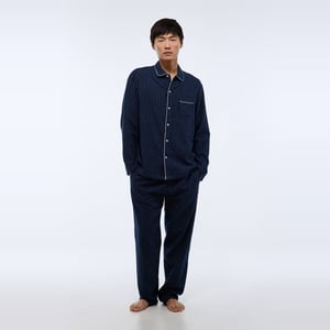Pyjama Long Homme En Coton à Carreaux - Haut Boutonné Et Pantalon Confortable Pour La Nuit