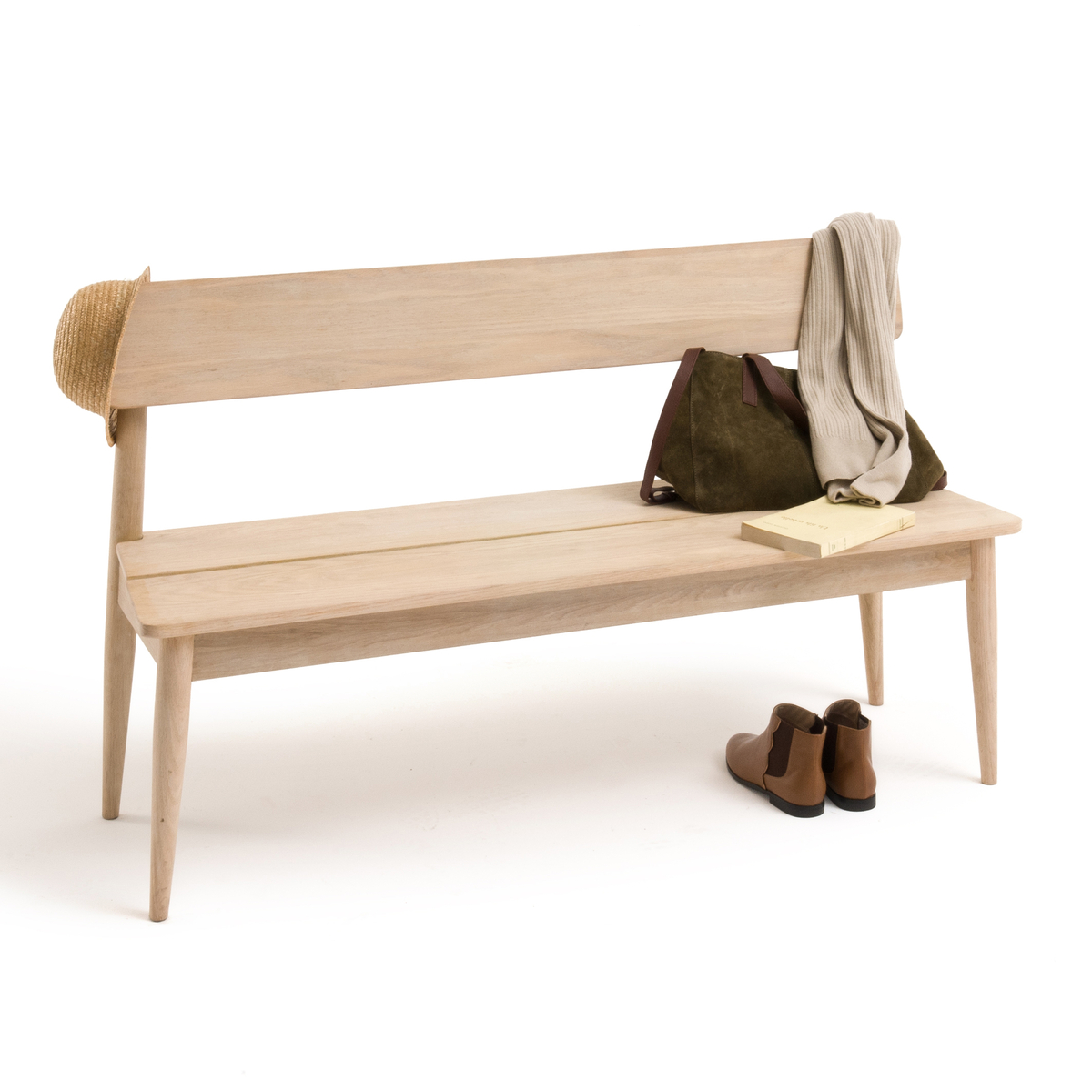 Product photograph of Nat O Entrance Bench In Solid Oak from La Redoute UK