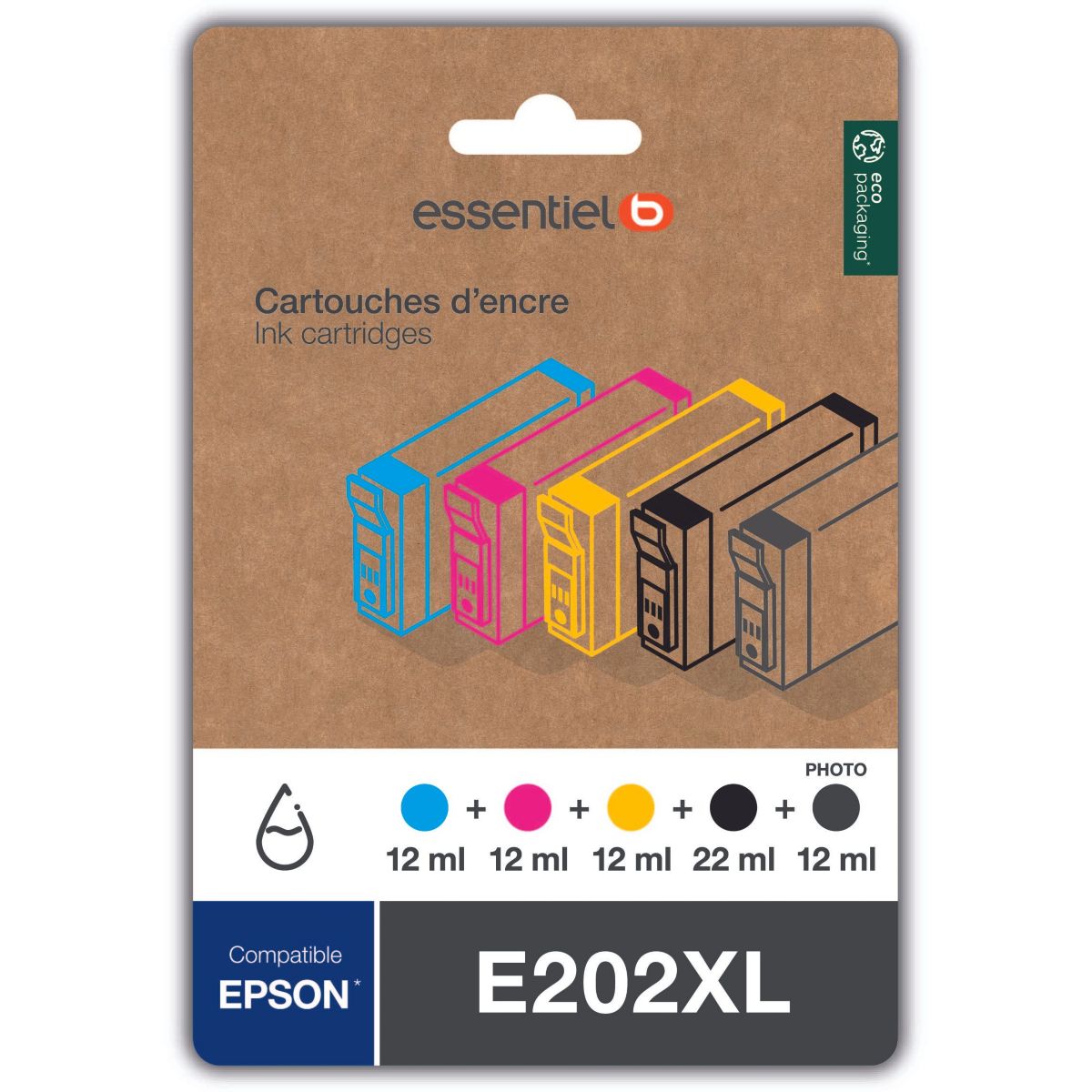 Pack De Cartouches D'encre Compatible Canon C545/C546 - Noir + 3 Couleurs (cyan, Magenta, Jaune) - Marque EssentielB - Neuf