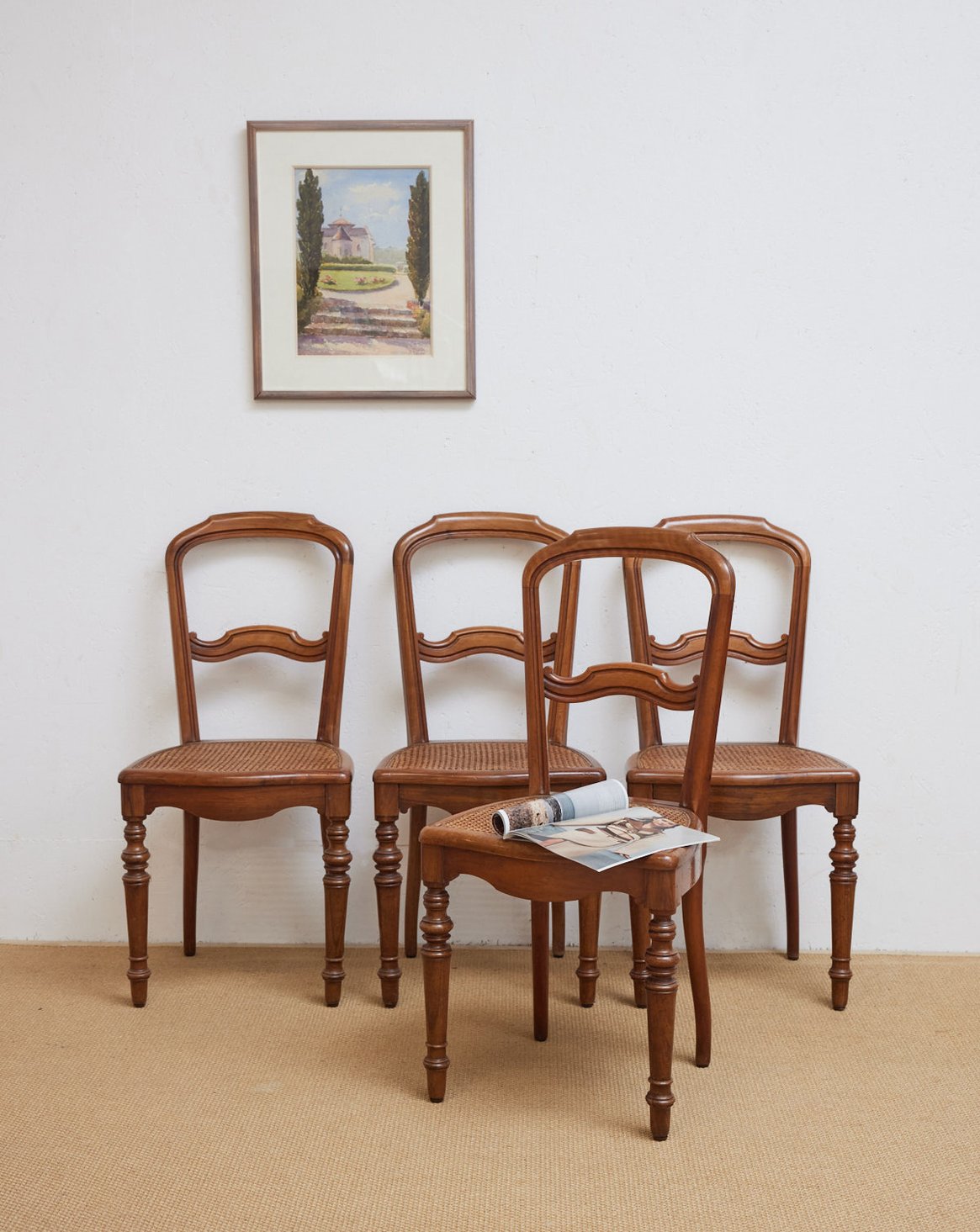 Lot de 4 chaises cannage Claude N°1468 - Bon état, DEBONGOUT