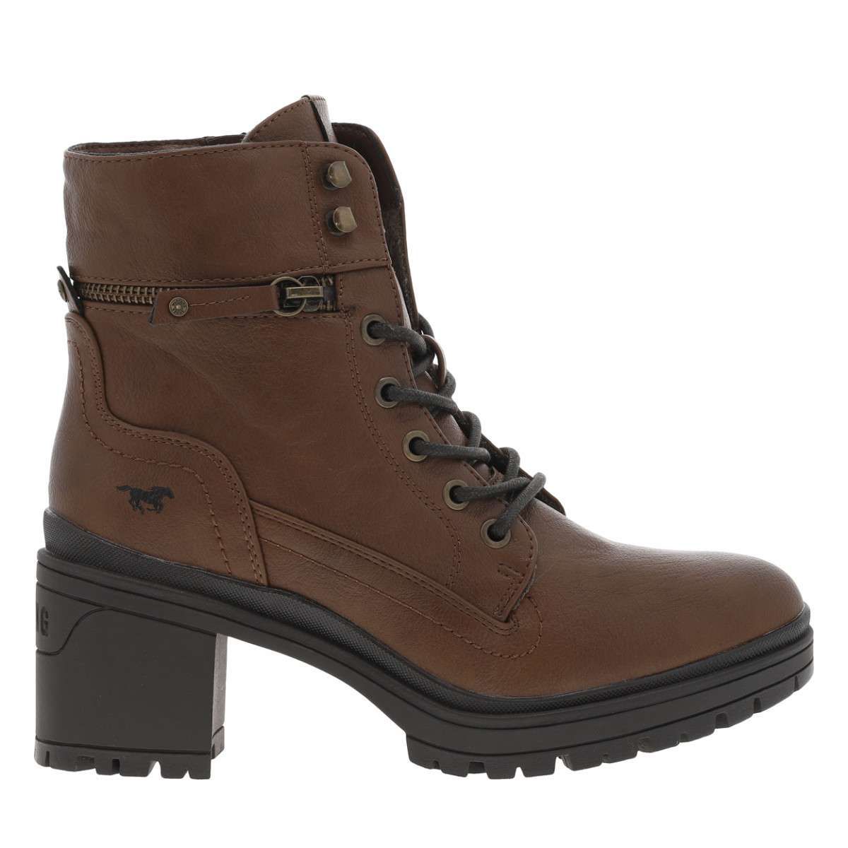 Bottines talon bloc zip marron Mustang La Redoute