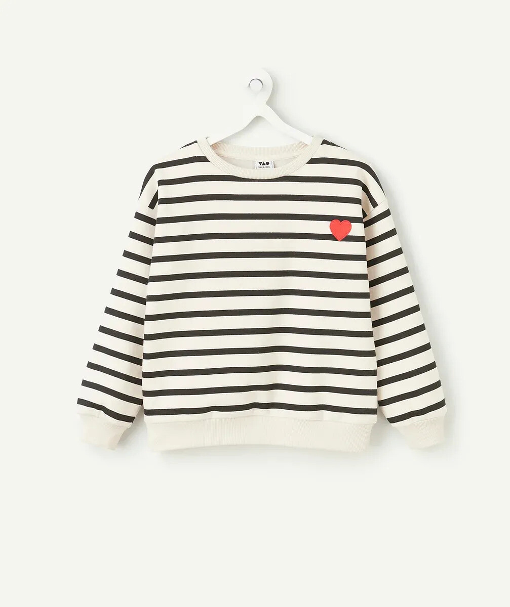 Gestreept sweatshirt met geborduurd hart op de borst