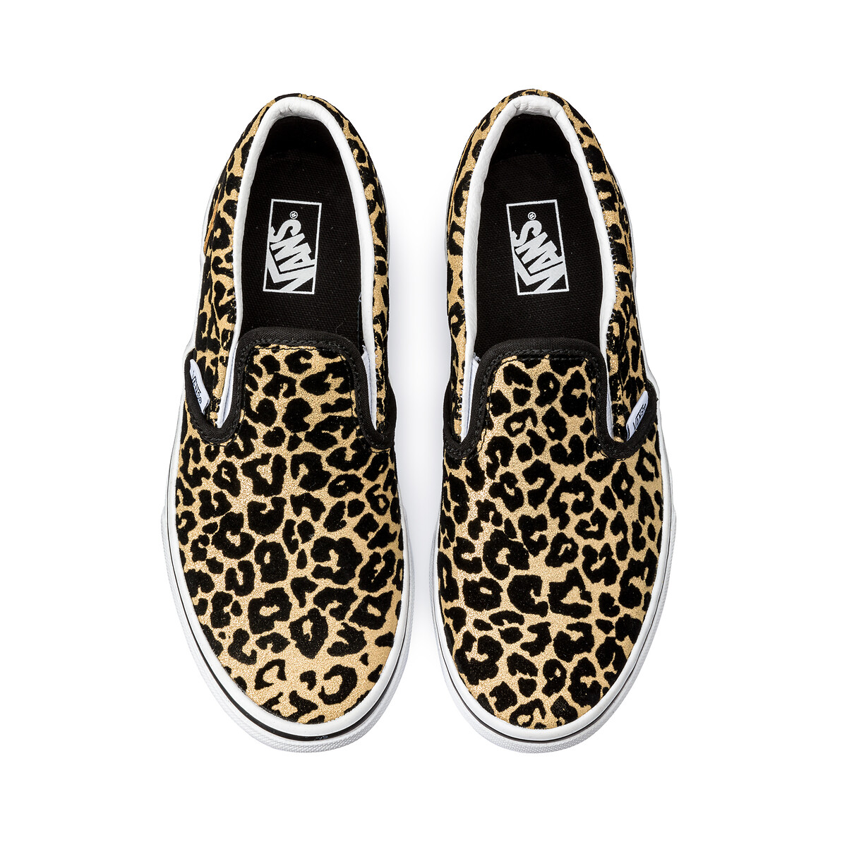 black slip on vans with cheetah fur