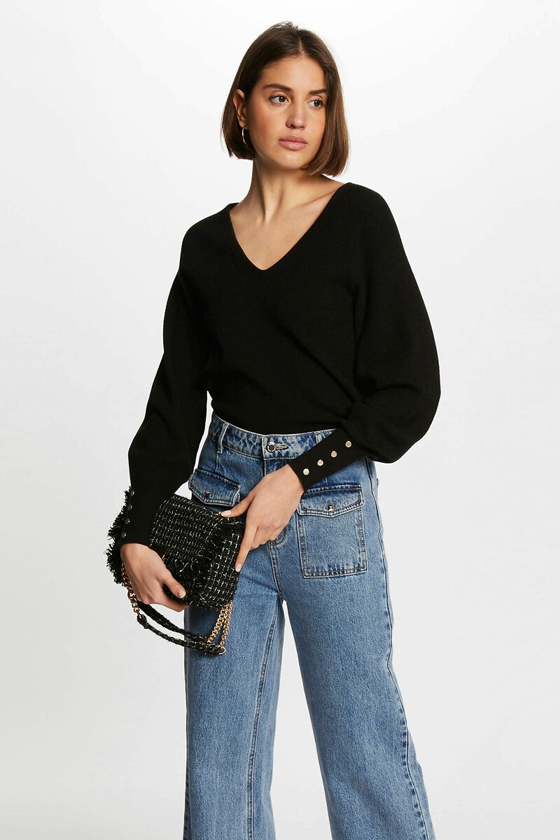 Pull col V en fine maille, MORGAN
