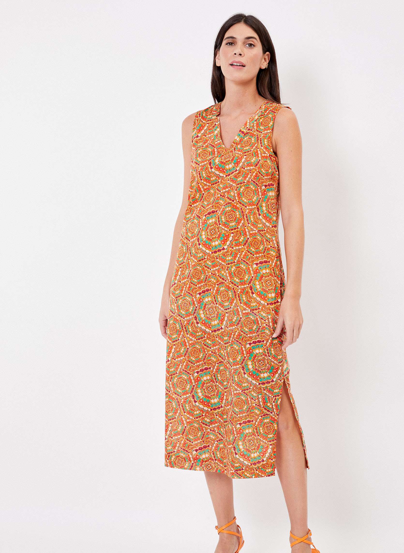 Robe midi imprimée voile de coton bio LALITA, LA FIANCÉE