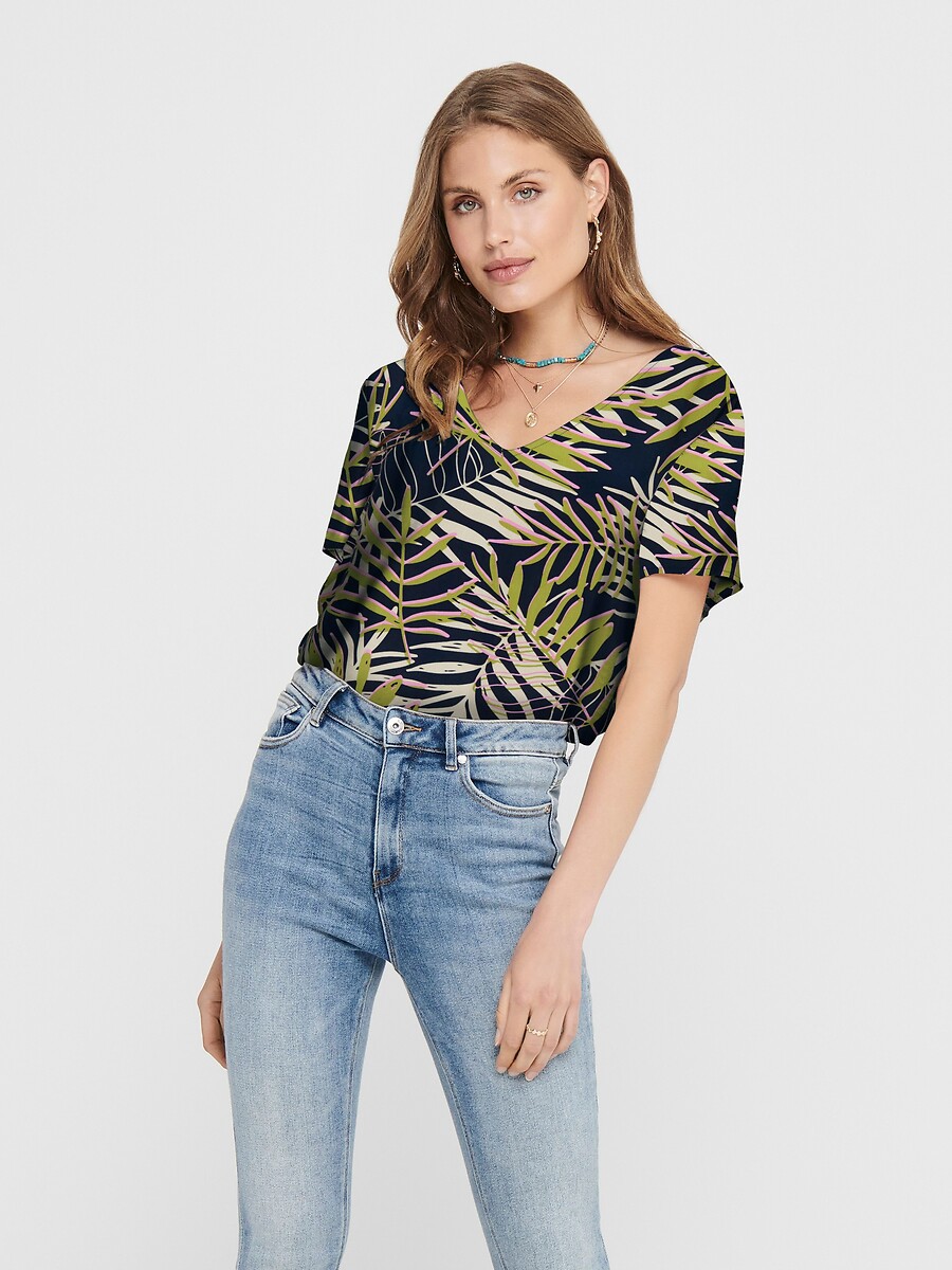 Blouse manches courtes, col V, JDY