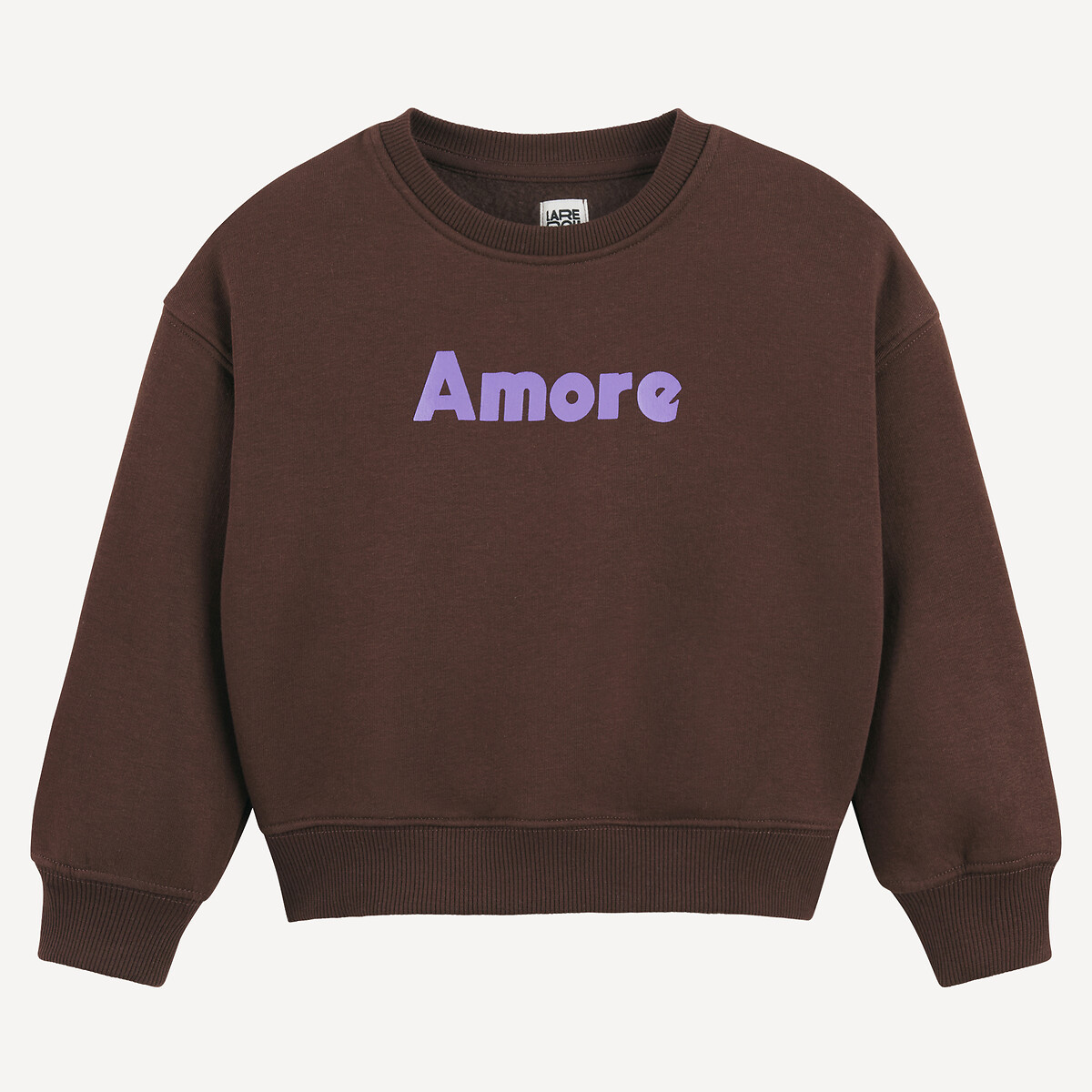 Sweater van molton met ronde hals en tekst Amore, LA REDOUTE COLLECTIONS