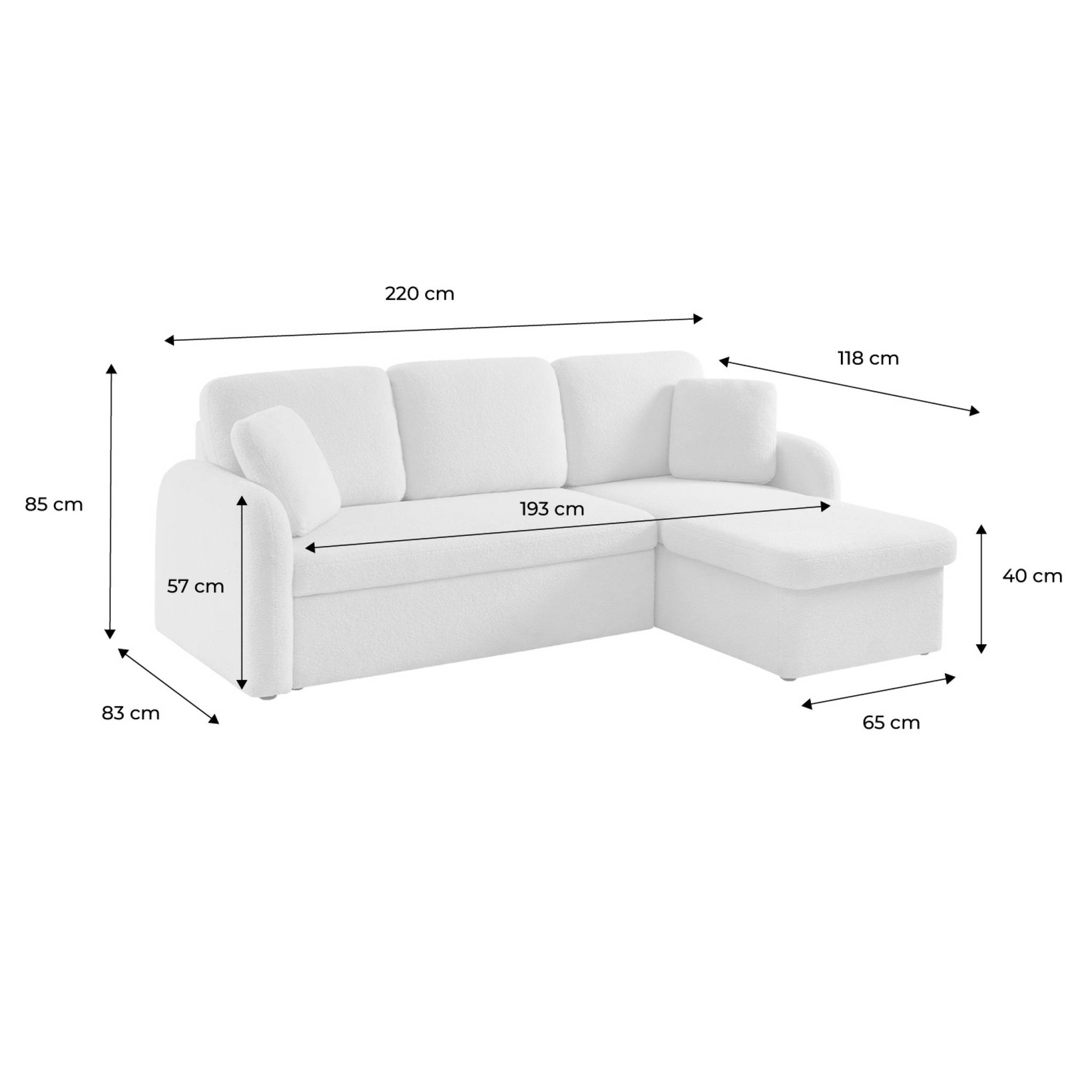 Canapé convertible réversible 3 places lignes arrondies bouclette avec coffre MILANO, SWEEEK
