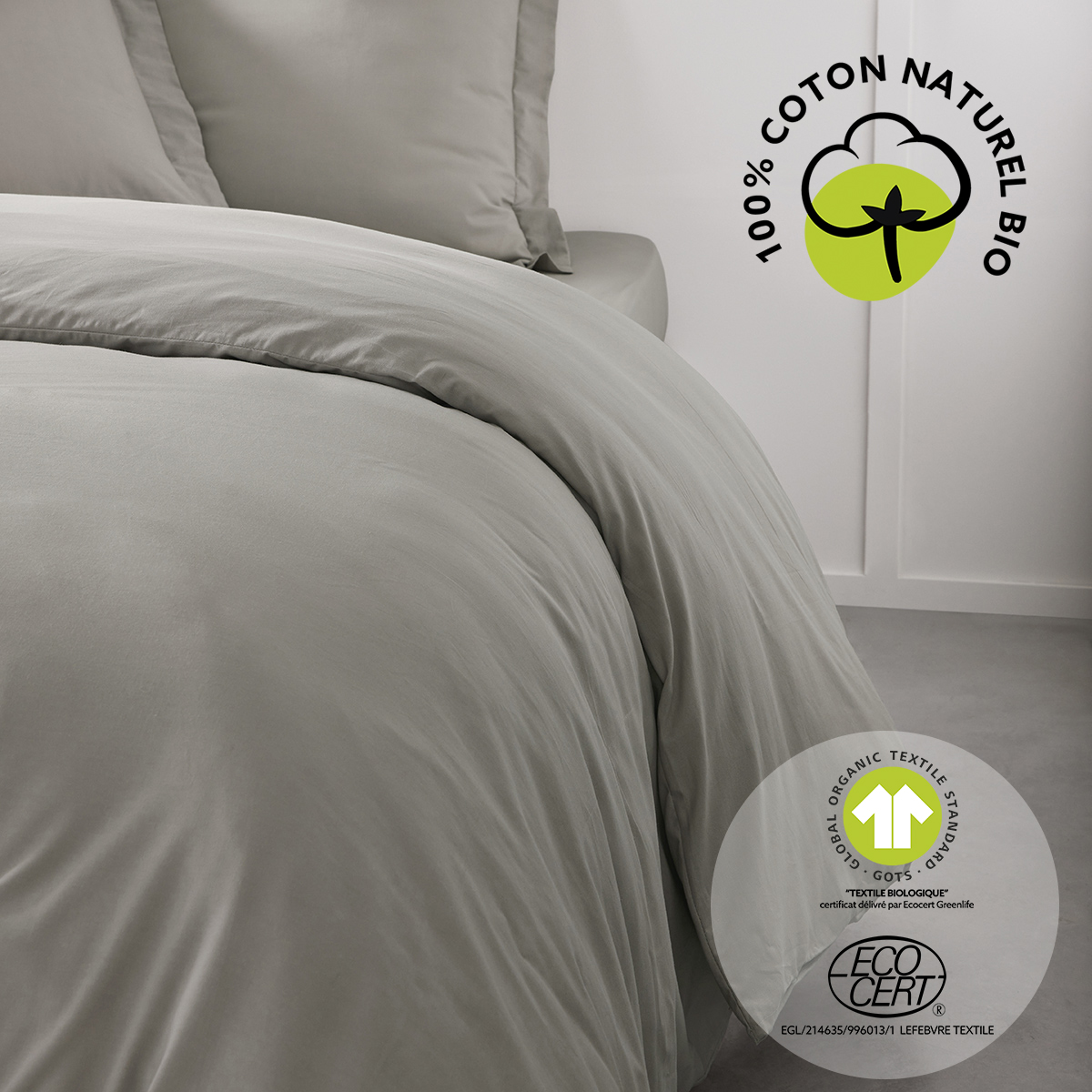 Housse de couette 2 personnes uni coton ORGANIC, TODAY