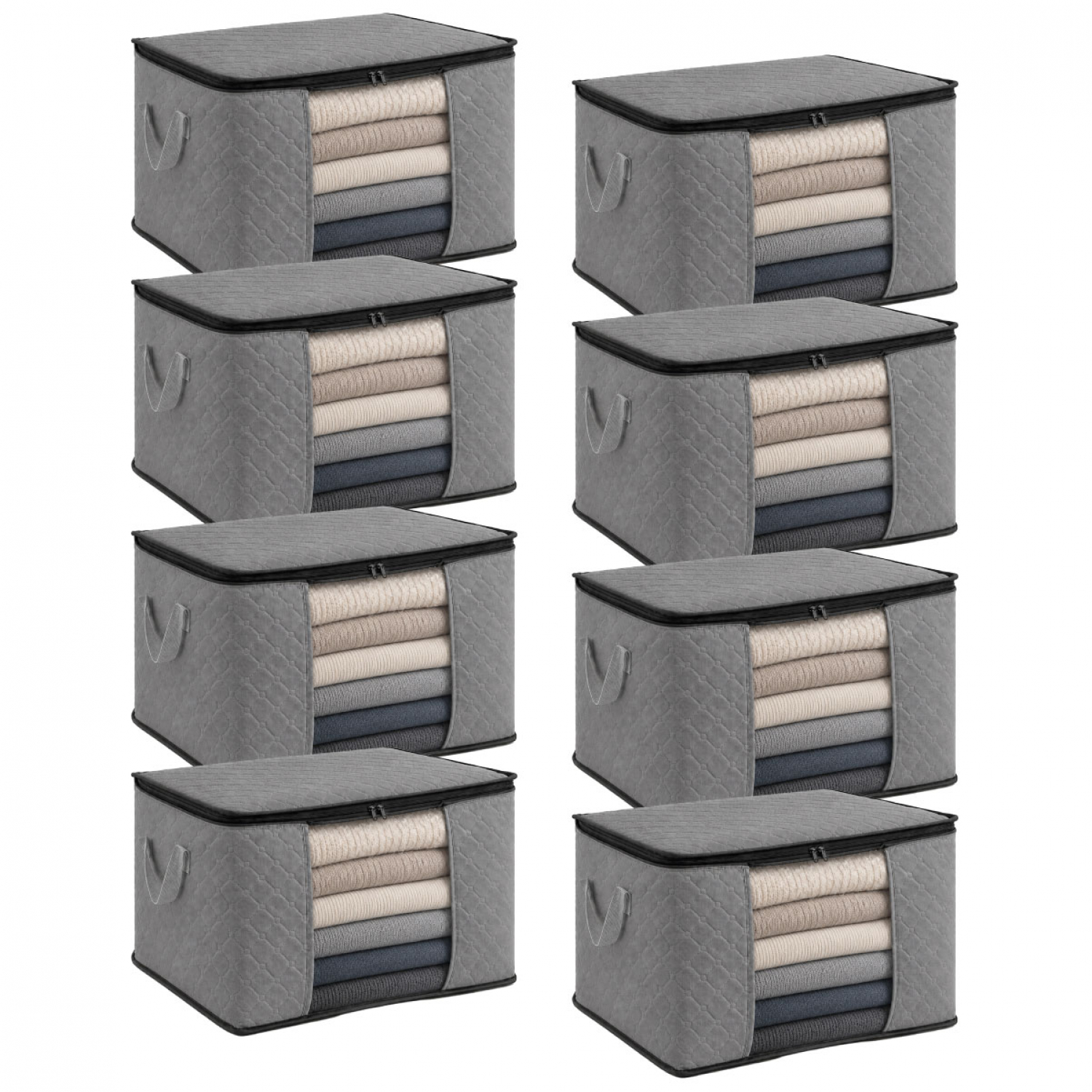 Lot de 8 sacs de rangement pliable pour vêtements, linge de maison avec poignées, VIVEZEN