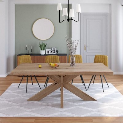 Table extensible en chêne blanc avec pied central et bords naturels 240 cm PALERME PIER IMPORT