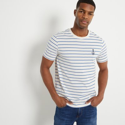 Breton Stripe Cotton T-Shirt with Crew Neck and Short Sleeves LA REDOUTE COLLECTIONS