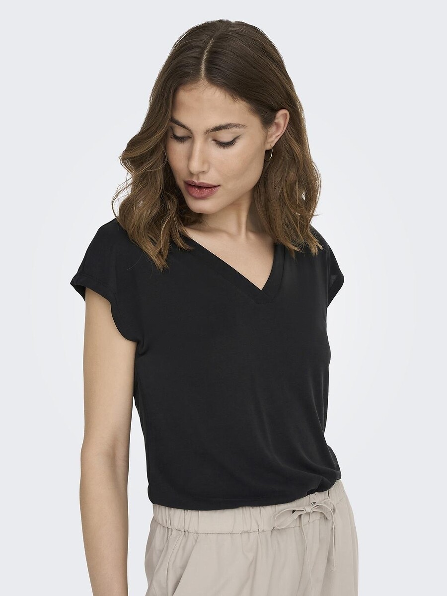 T-shirt manches courtes, col V, ONLY