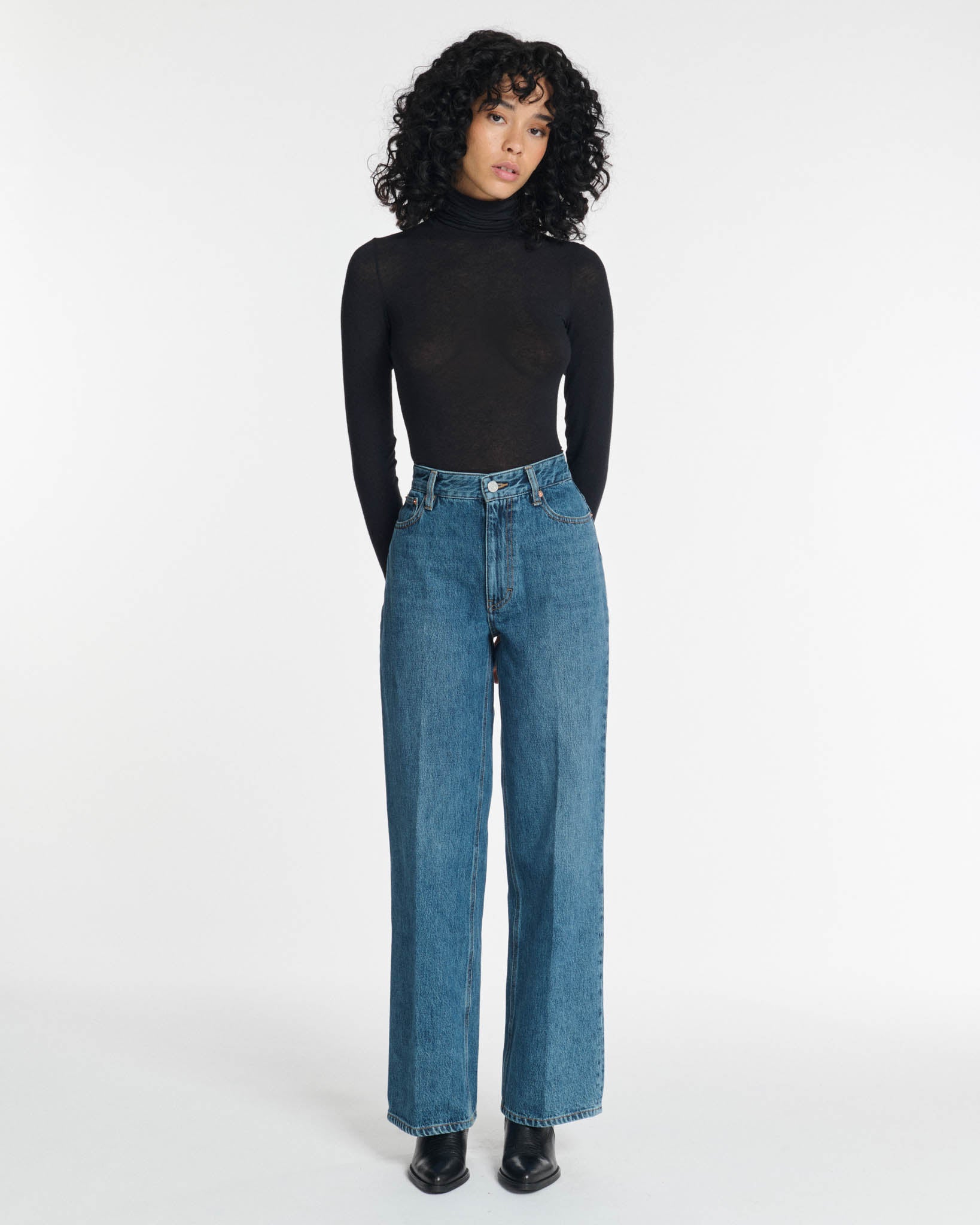 Jeans droit large taille haute long, LABDIP