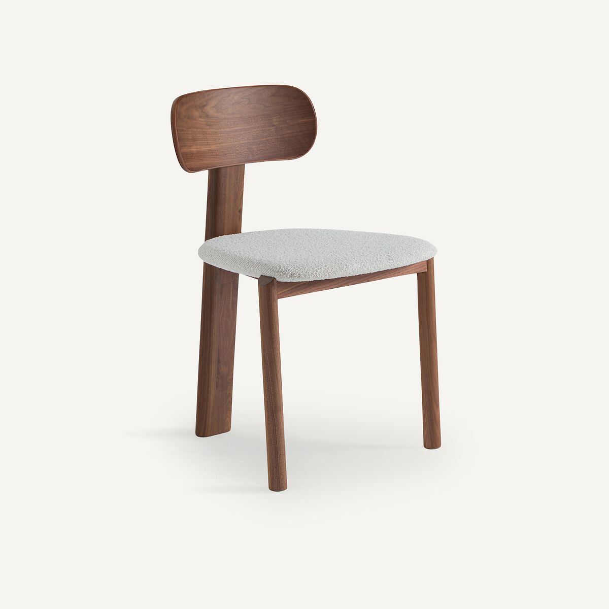 Dreibeiniger Stuhl aus Bouclé und Nussbaum, MARAIS, Design Emmanuel Gallina, EMMANUEL GALLINA X AM.PM