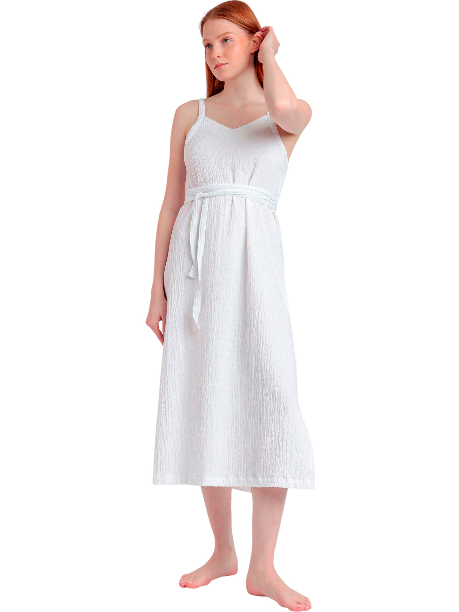 Robe estivale mi-longue fines bretelles Linen Style, ADMAS