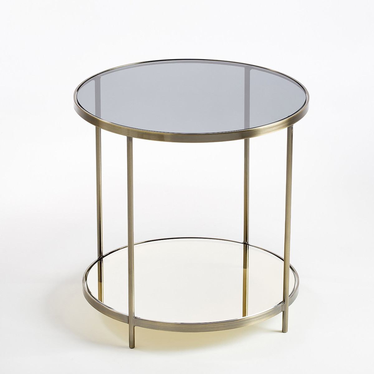 ulupna two-tier side table in brass & glass