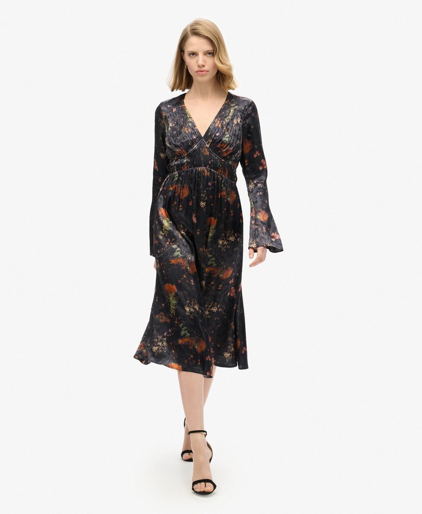 Robe mi-longue en jacquard à manches évasées, SUPERDRY