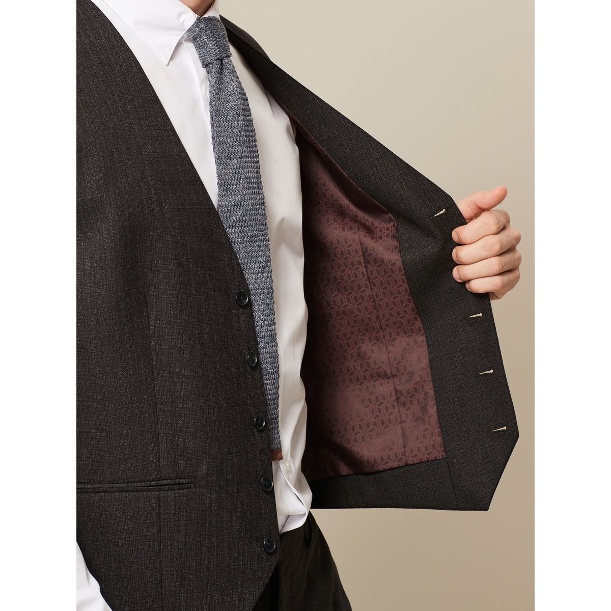 Gilet De Costume Homme NEXT En Laine Mélangée Taupe - Taille 34R, Neuf Avec étiquette (Prix Conseillé 45€)