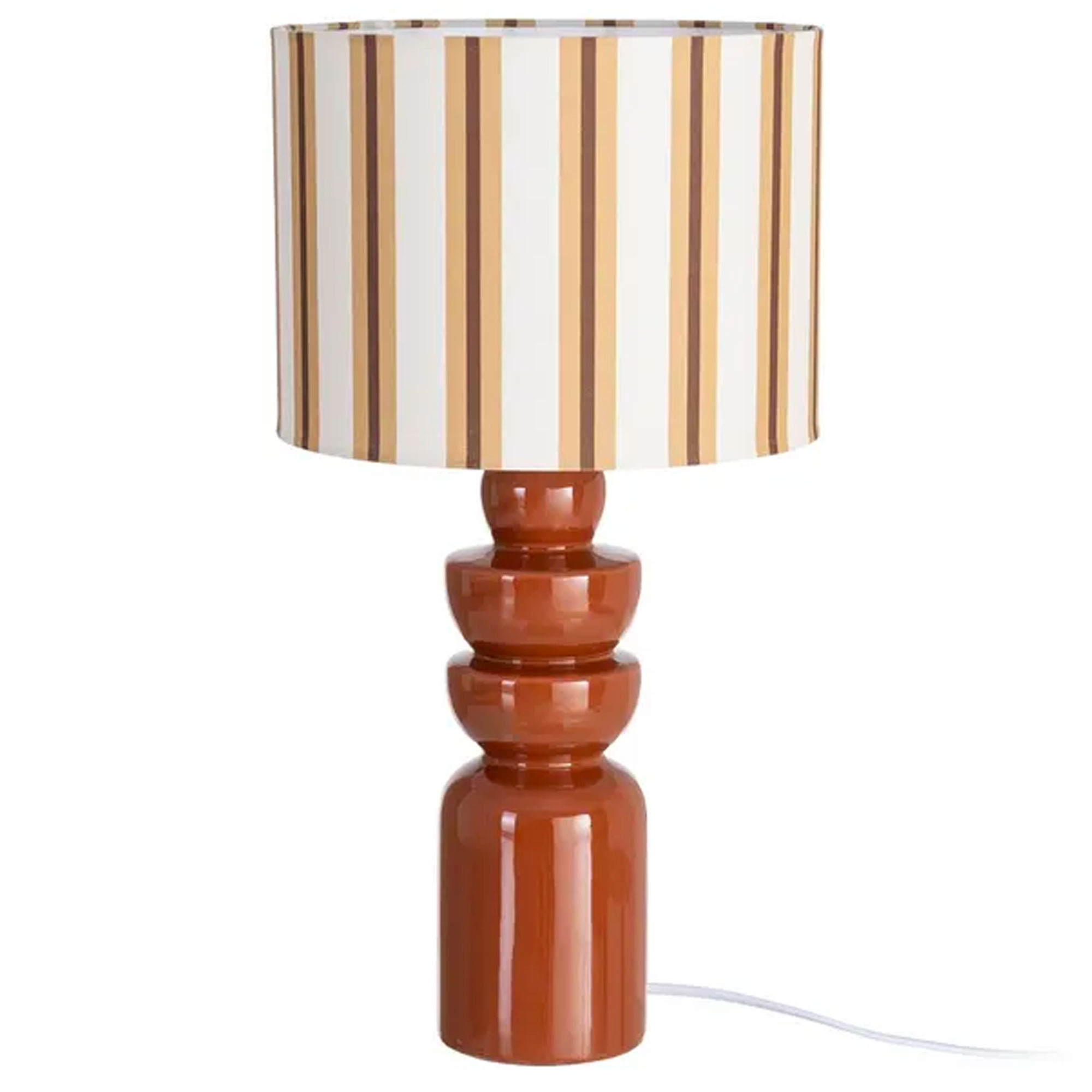 Lampe à poser céramique terracotta et abat-jour rayé 25x25x47cm, WADIGA