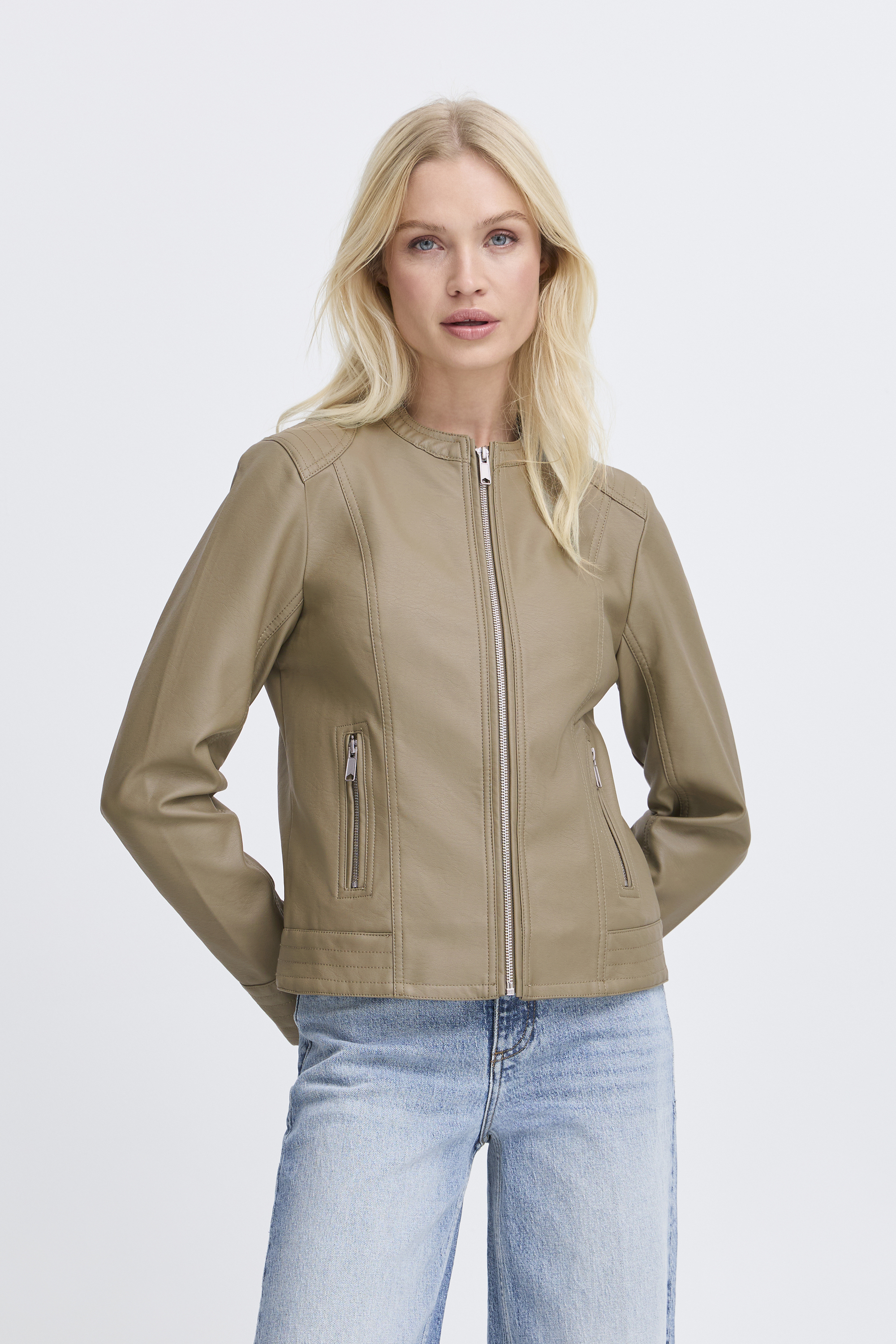 Blouson en imitation cuir, zippée, manches longues, B.YOUNG